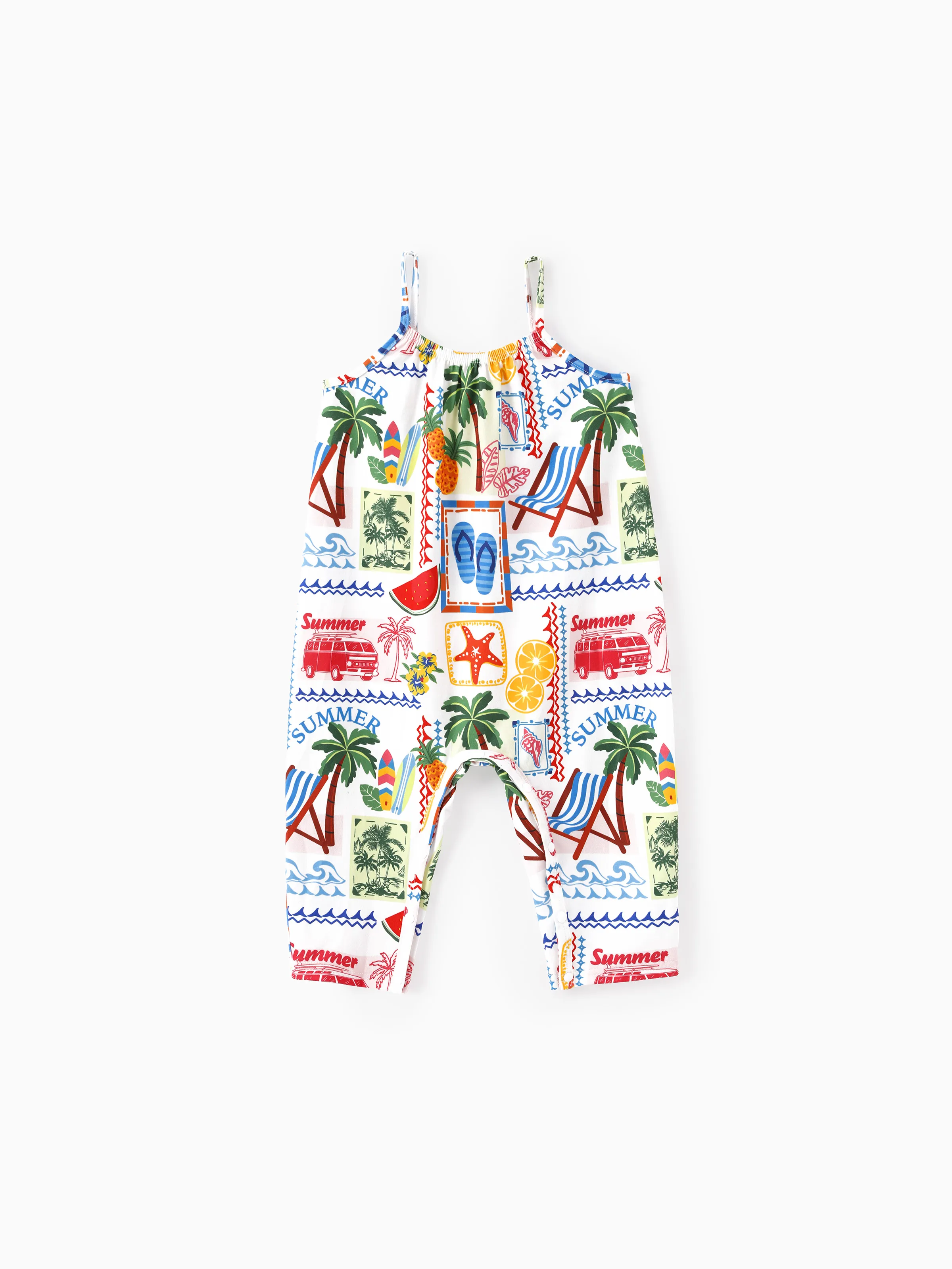 Ocean Vibes Baby Girl Tropical Sleeveless Romper Yellow - Image 2