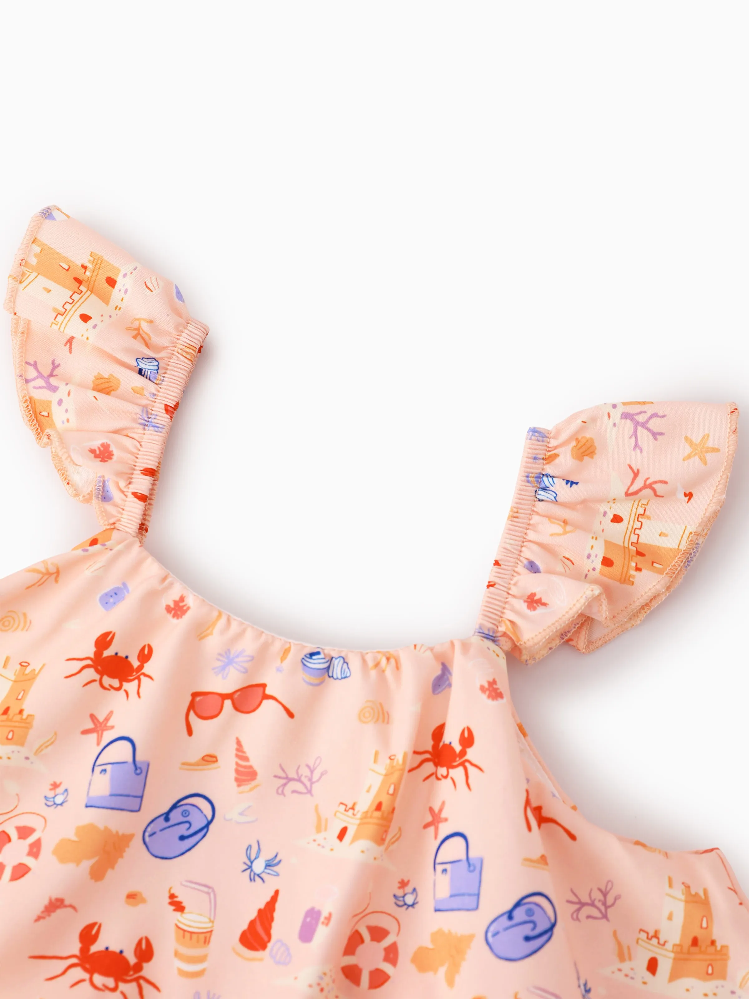 Ocean Vibes Baby Girl Beach Print Tiered Dress Light Pink - Image 3
