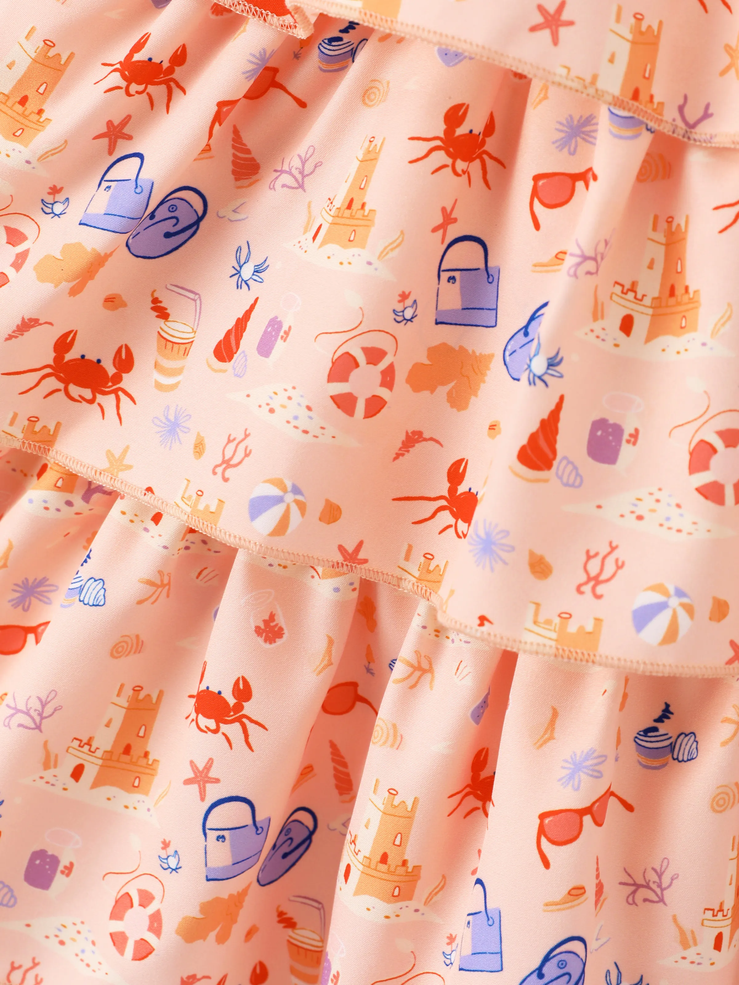 Ocean Vibes Baby Girl Beach Print Tiered Dress Light Pink - Image 4