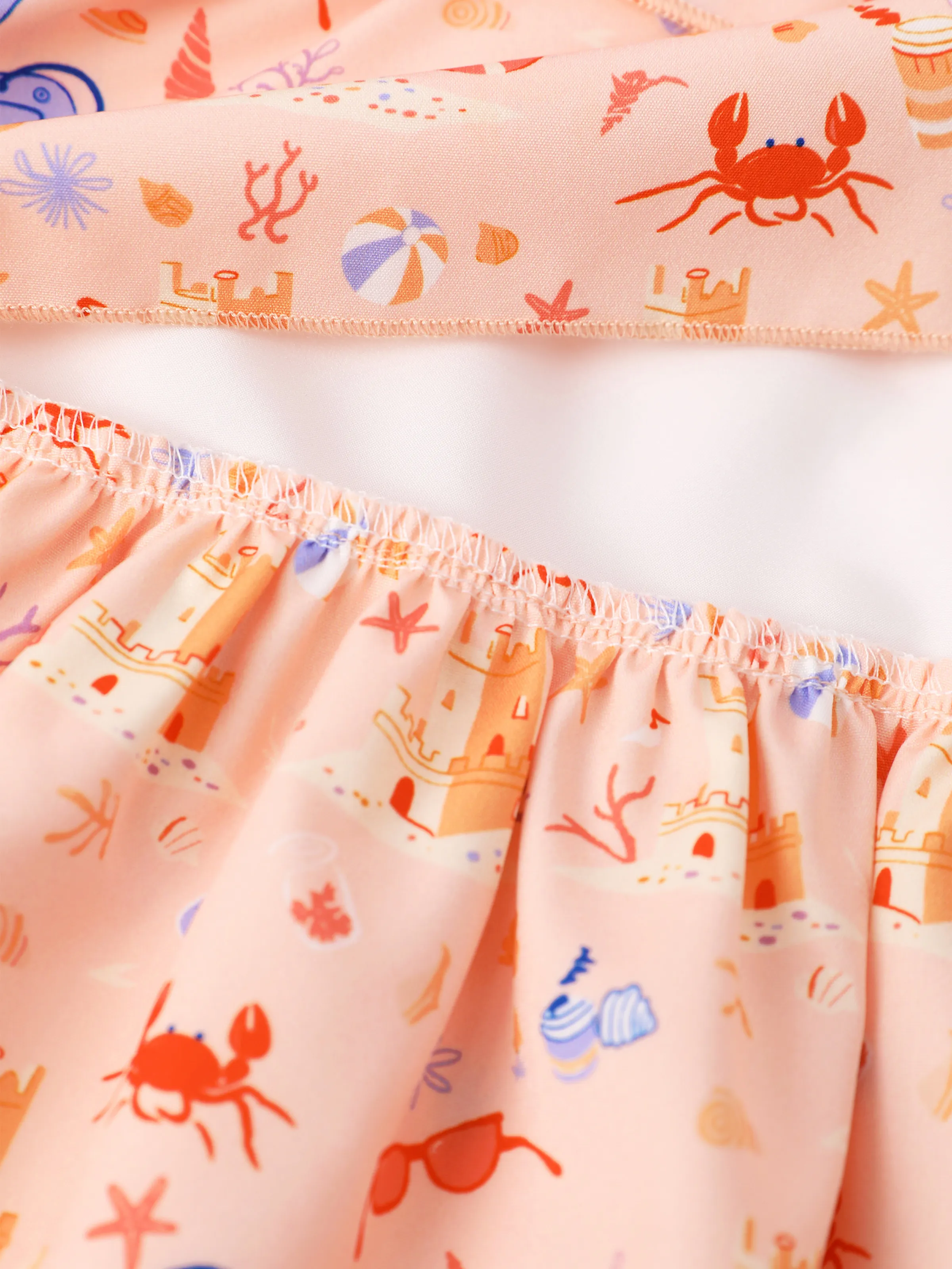 Ocean Vibes Baby Girl Beach Print Tiered Dress Light Pink - Image 5