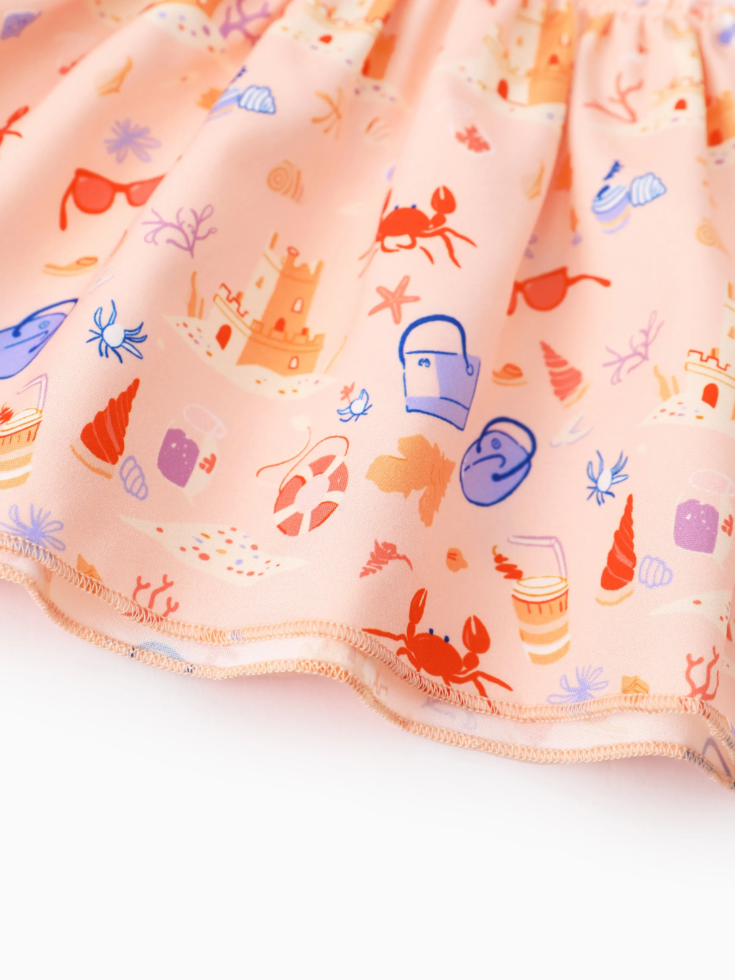 Ocean Vibes Baby Girl Beach Print Tiered Dress Light Pink - Image 7