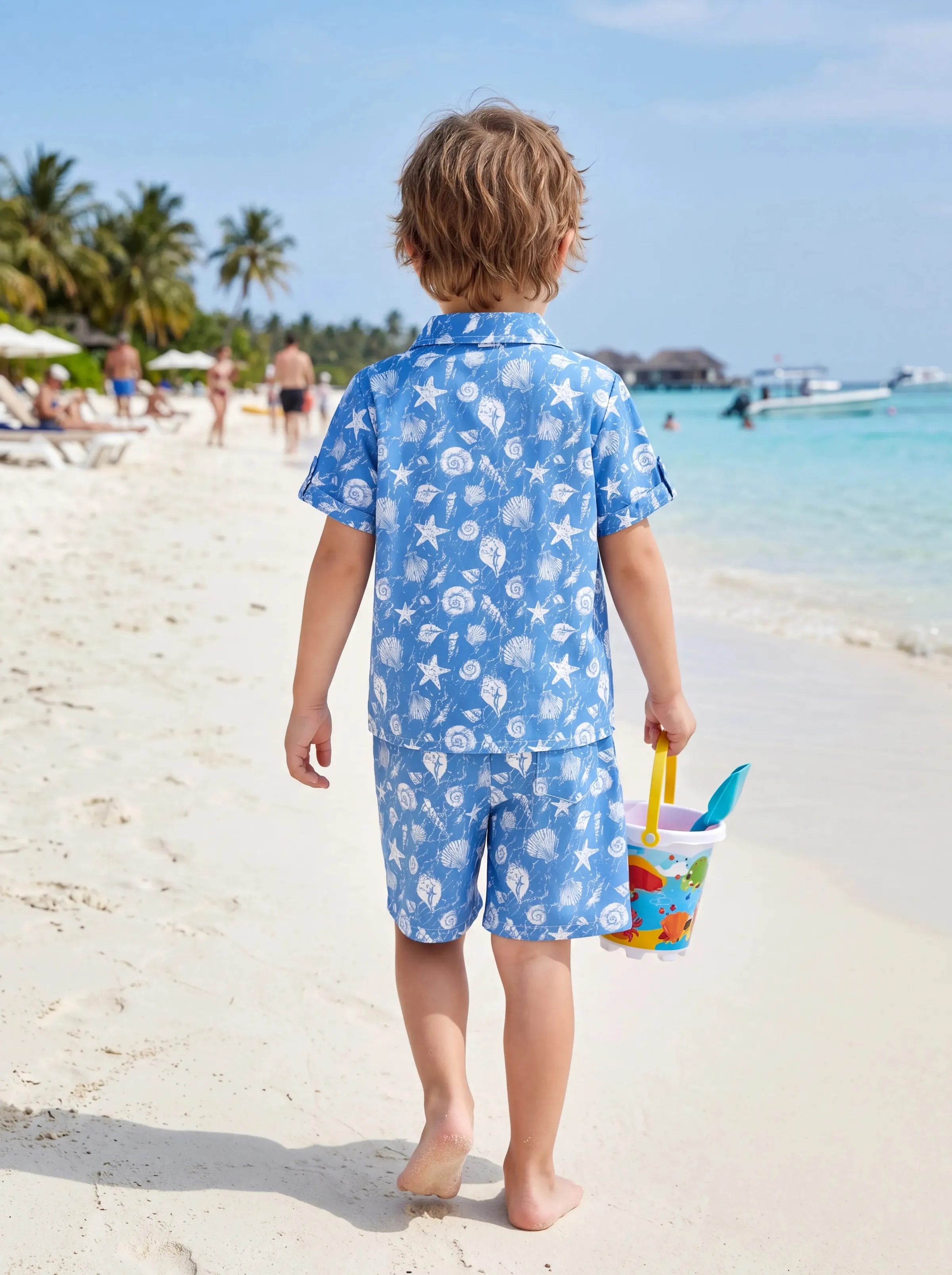 Ocean Vibes Toddler Boy Tropical Shirt & Shorts Set Blue - Image 3