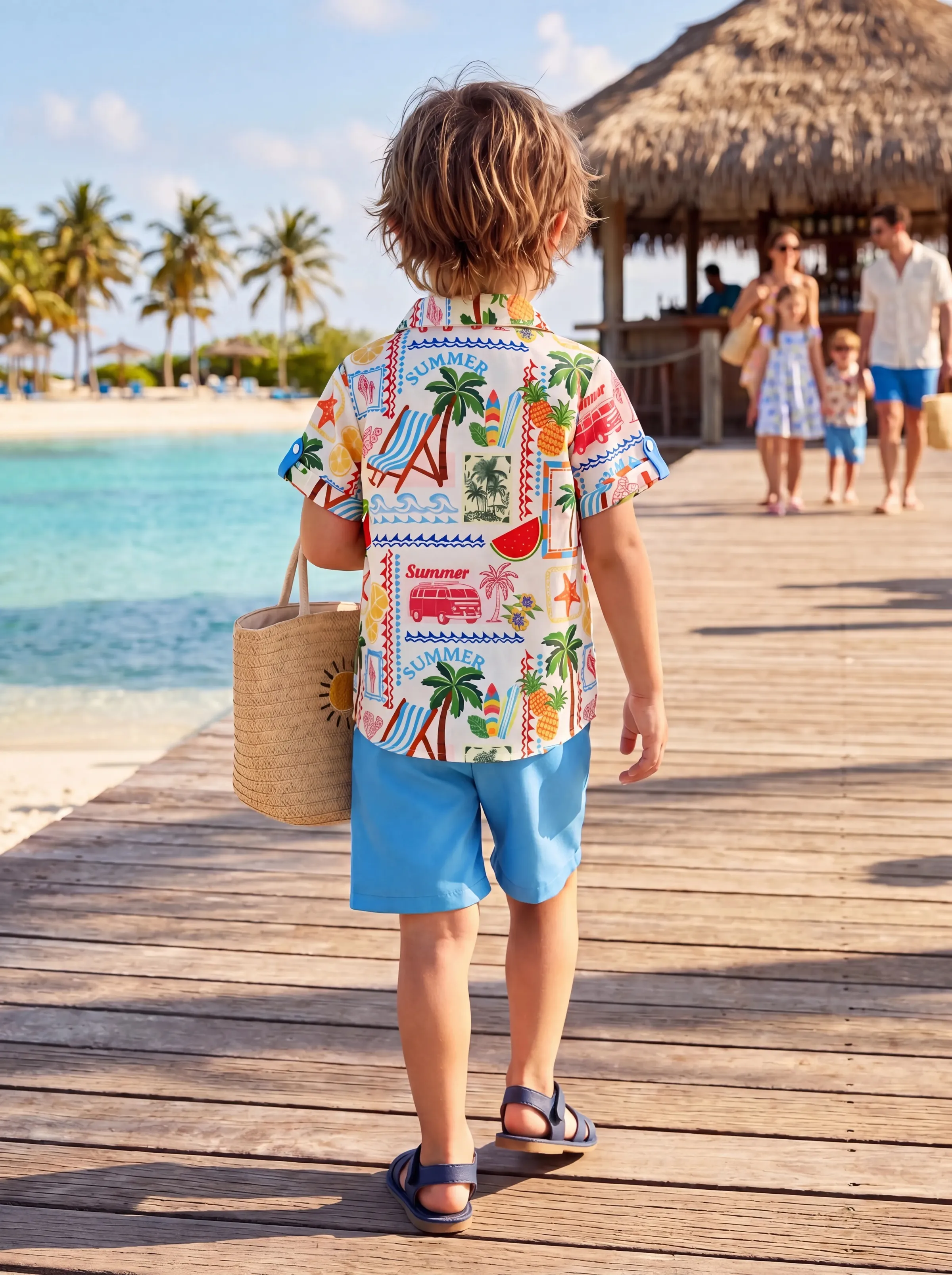 Ocean Vibes Toddler Boy Tropical Shirt & Shorts Set Yellow - Image 3
