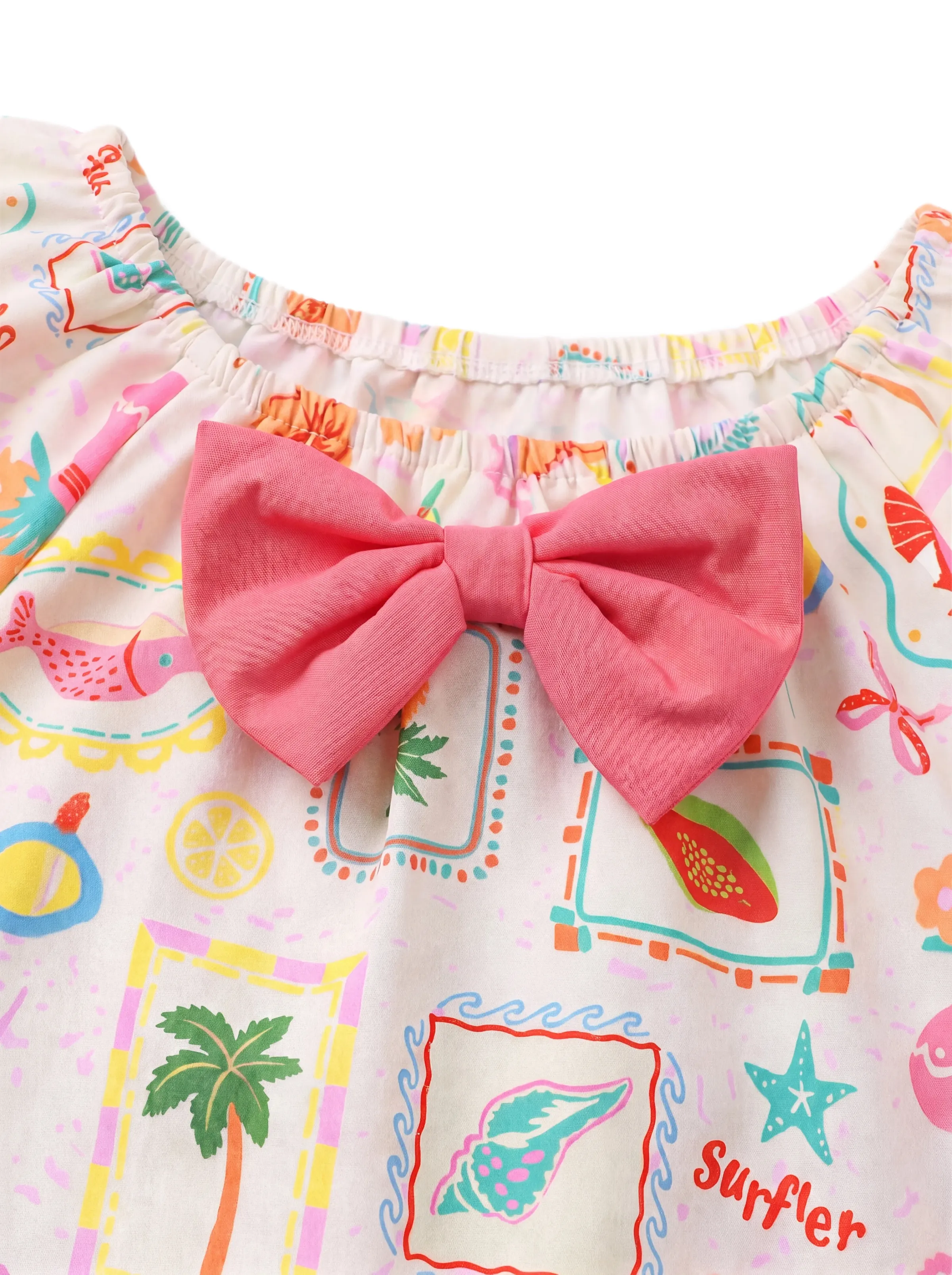 Ocean Vibes Toddler Girl Bow Ruffle Top & Shorts Set Blue - Image 4