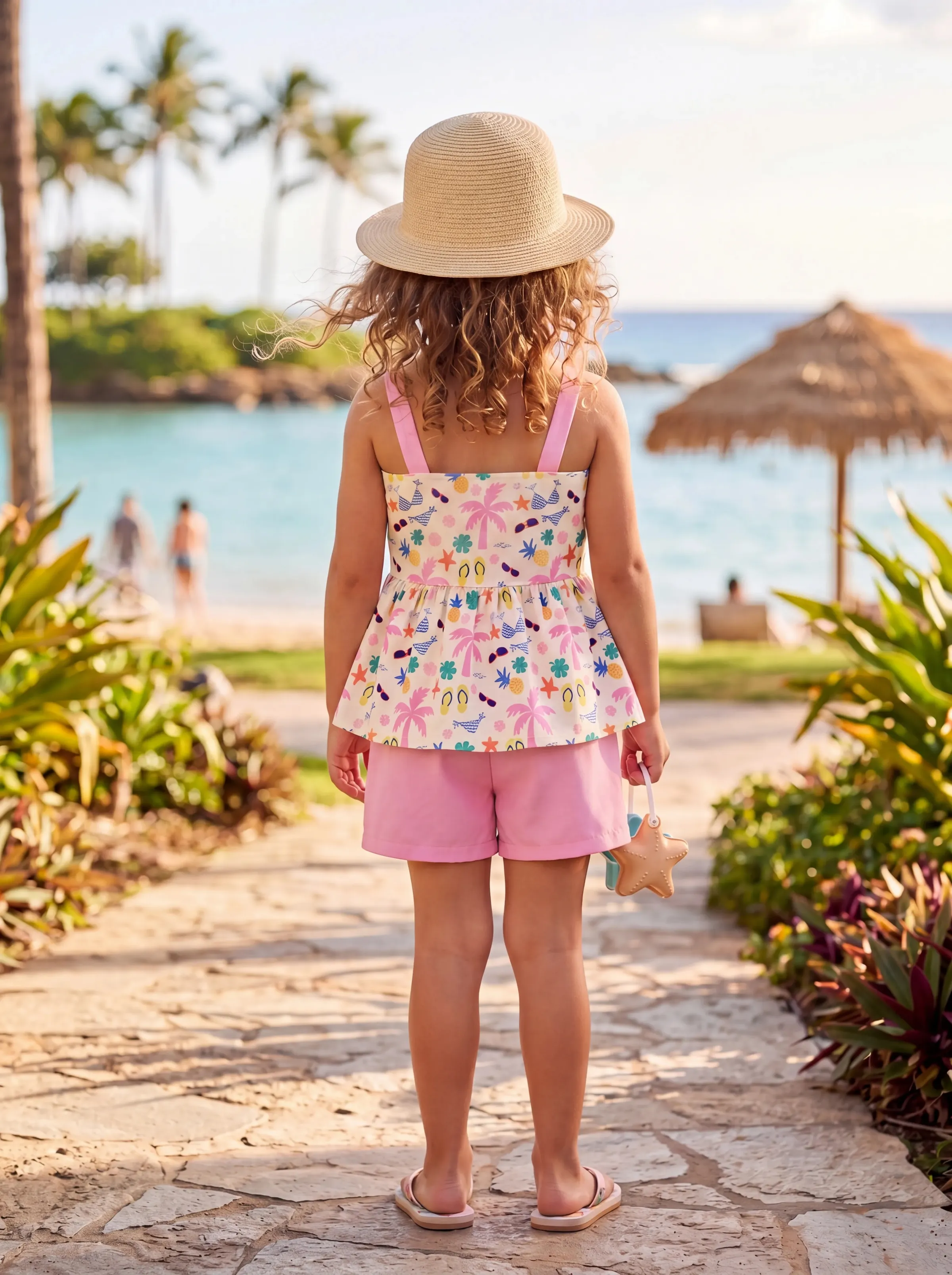 Ocean Vibes Toddler Girl Bow Ruffle Top & Shorts Set Pink - Image 11
