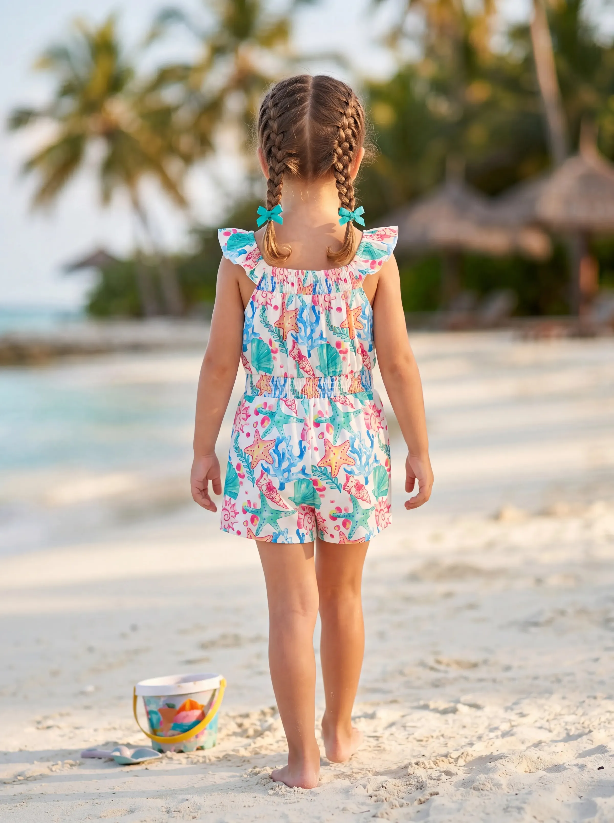 Ocean Vibes Toddler Girl Tropical island Romper Green - Image 6