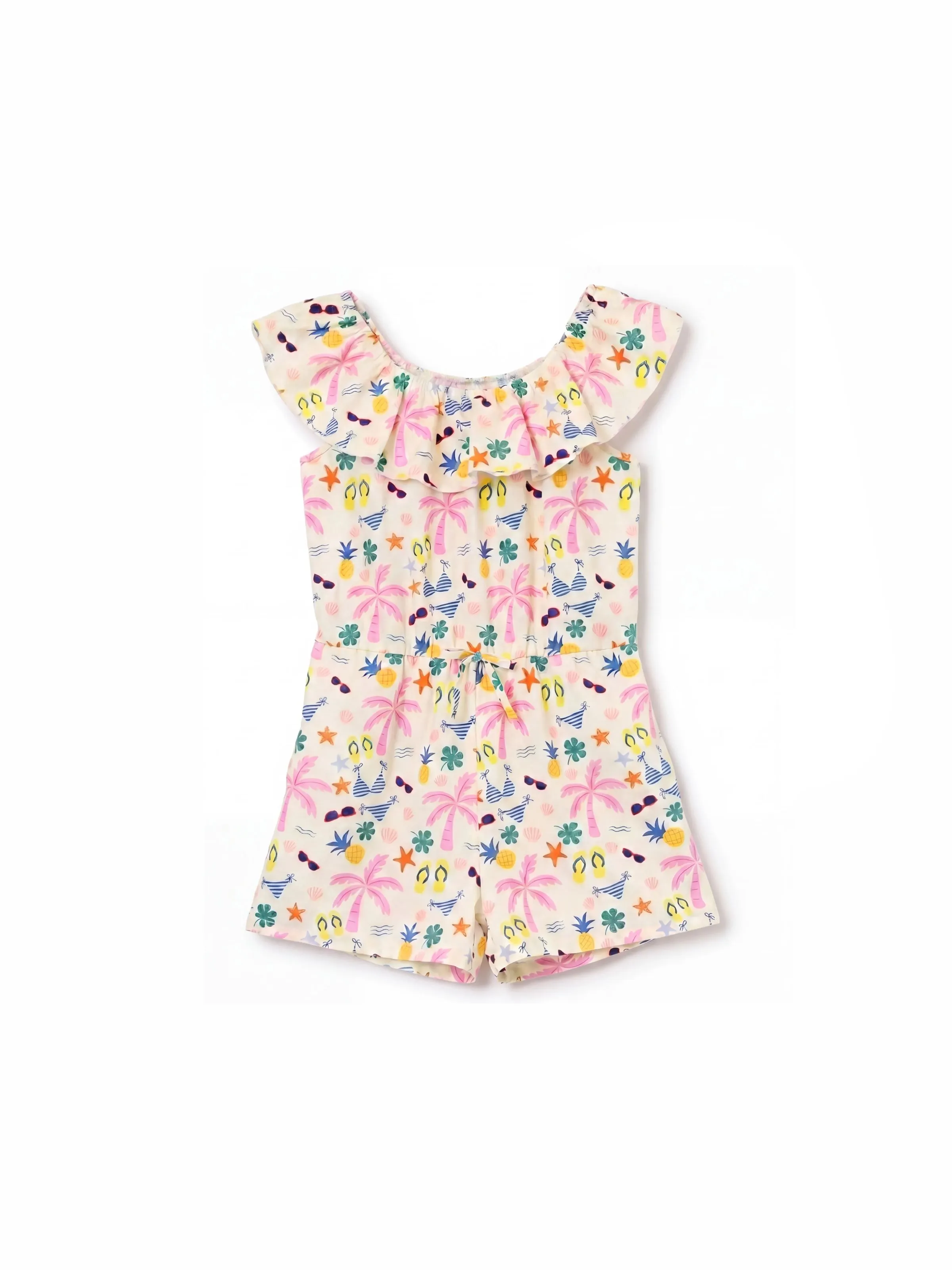 Ocean Vibes Toddler Girl Tropical island Romper Apricot - Image 2