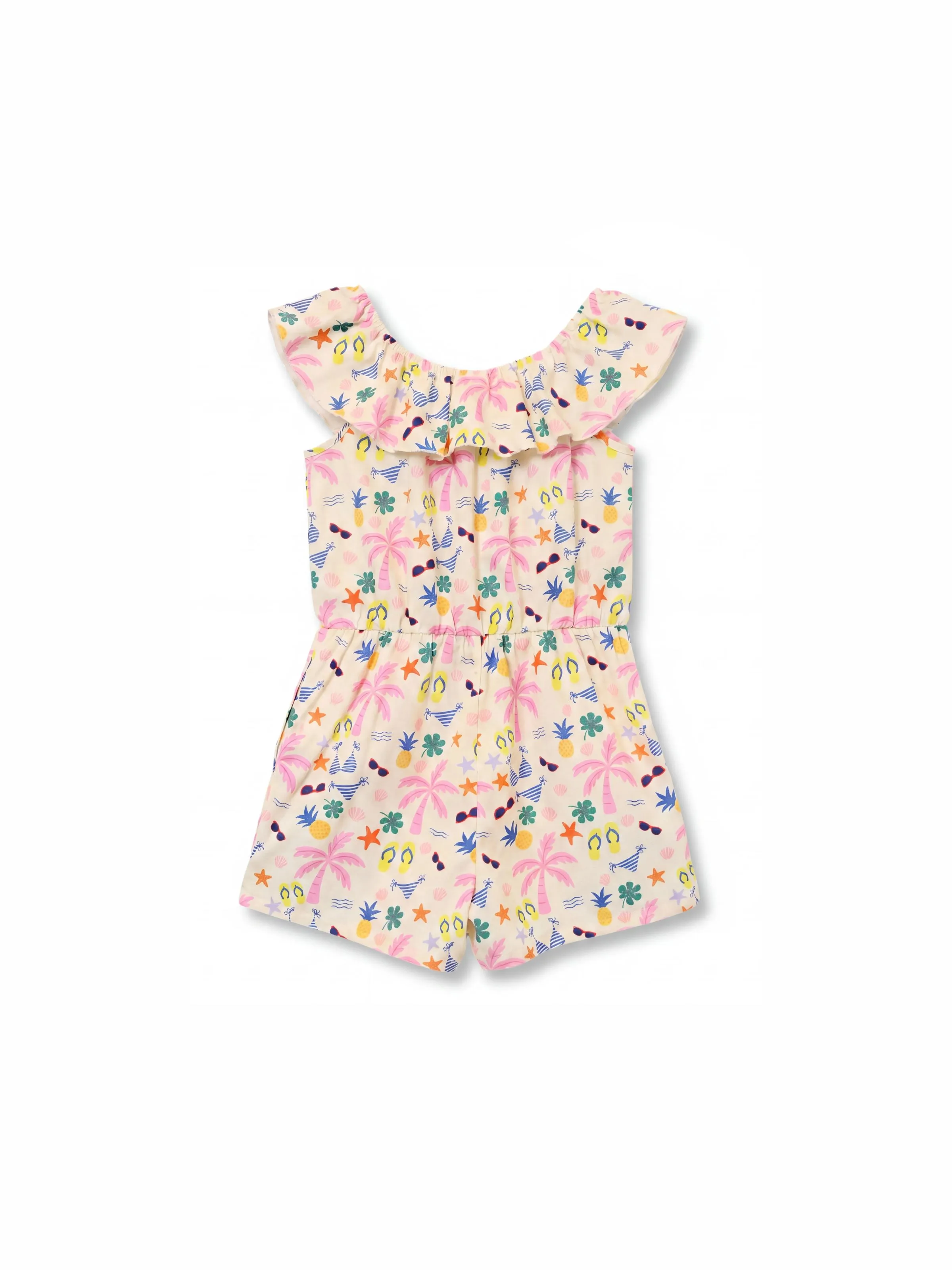 Ocean Vibes Toddler Girl Tropical island Romper Apricot - Image 3