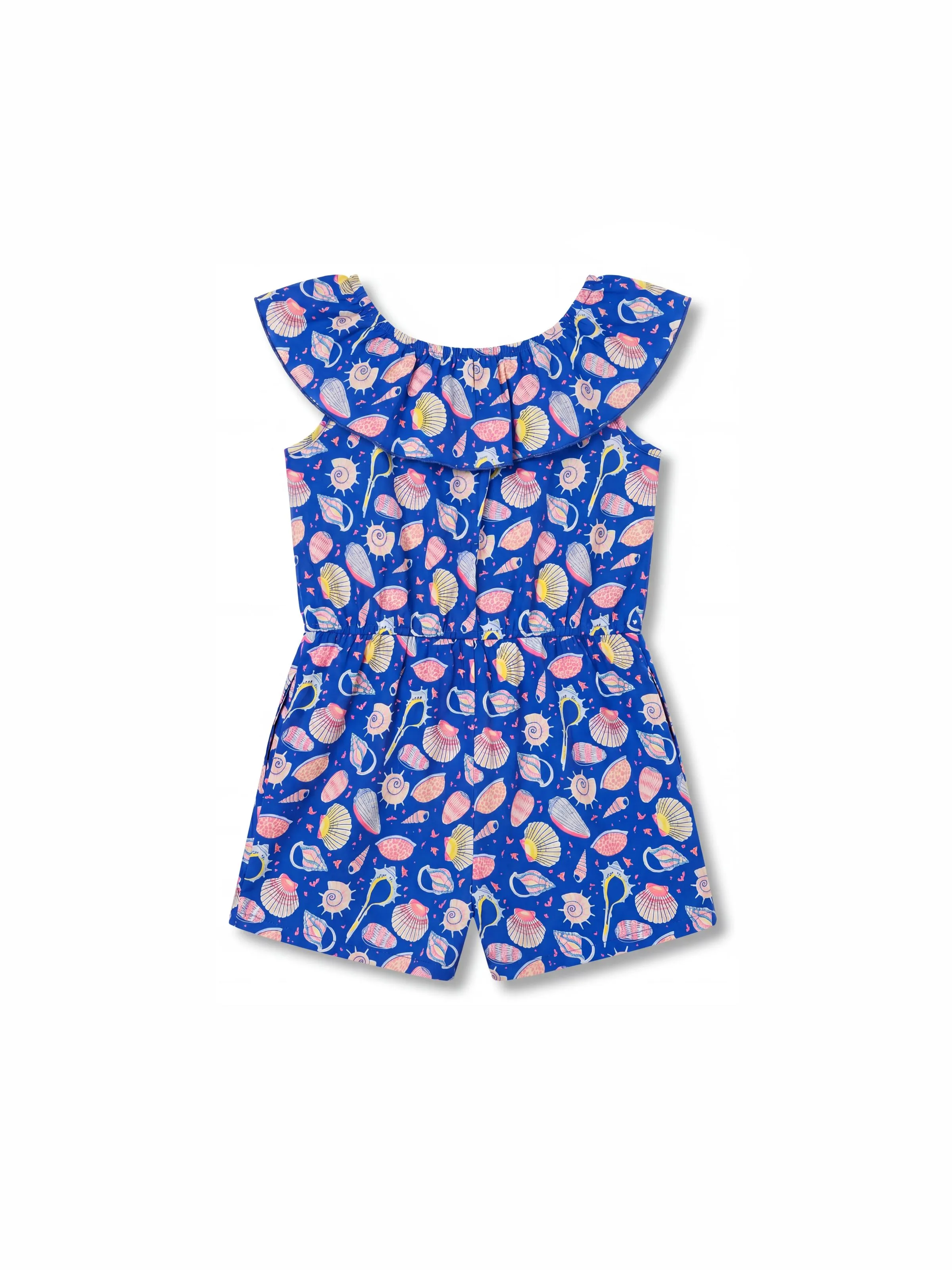Ocean Vibes Toddler Girl Tropical island Romper Deep Blue - Image 3