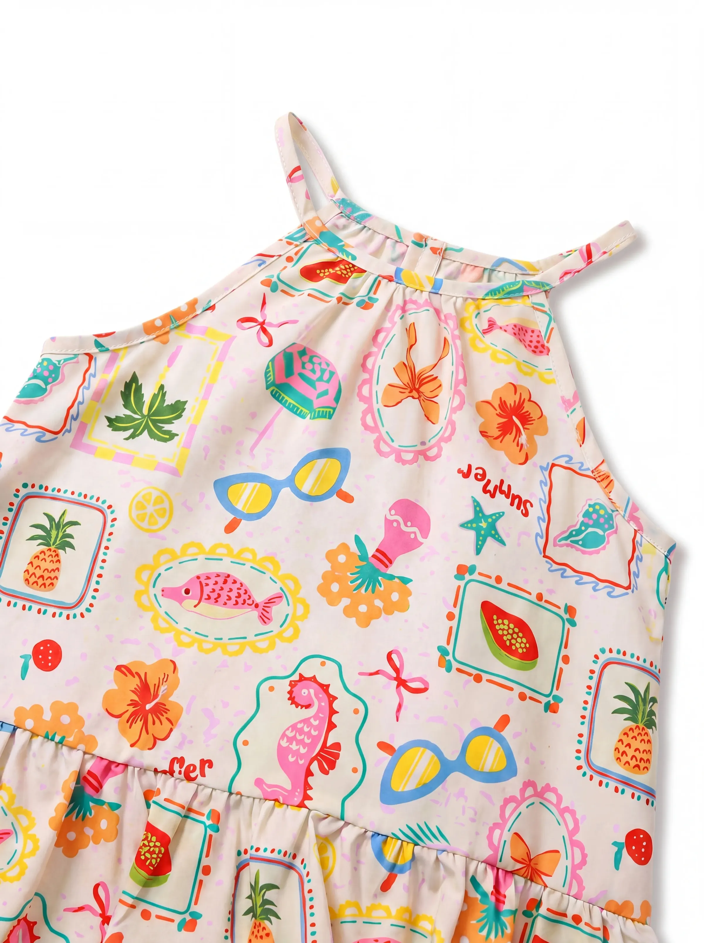 Ocean Vibes Toddler Girl Tropical Ruffle Top & Shorts Set Light Pink - Image 4