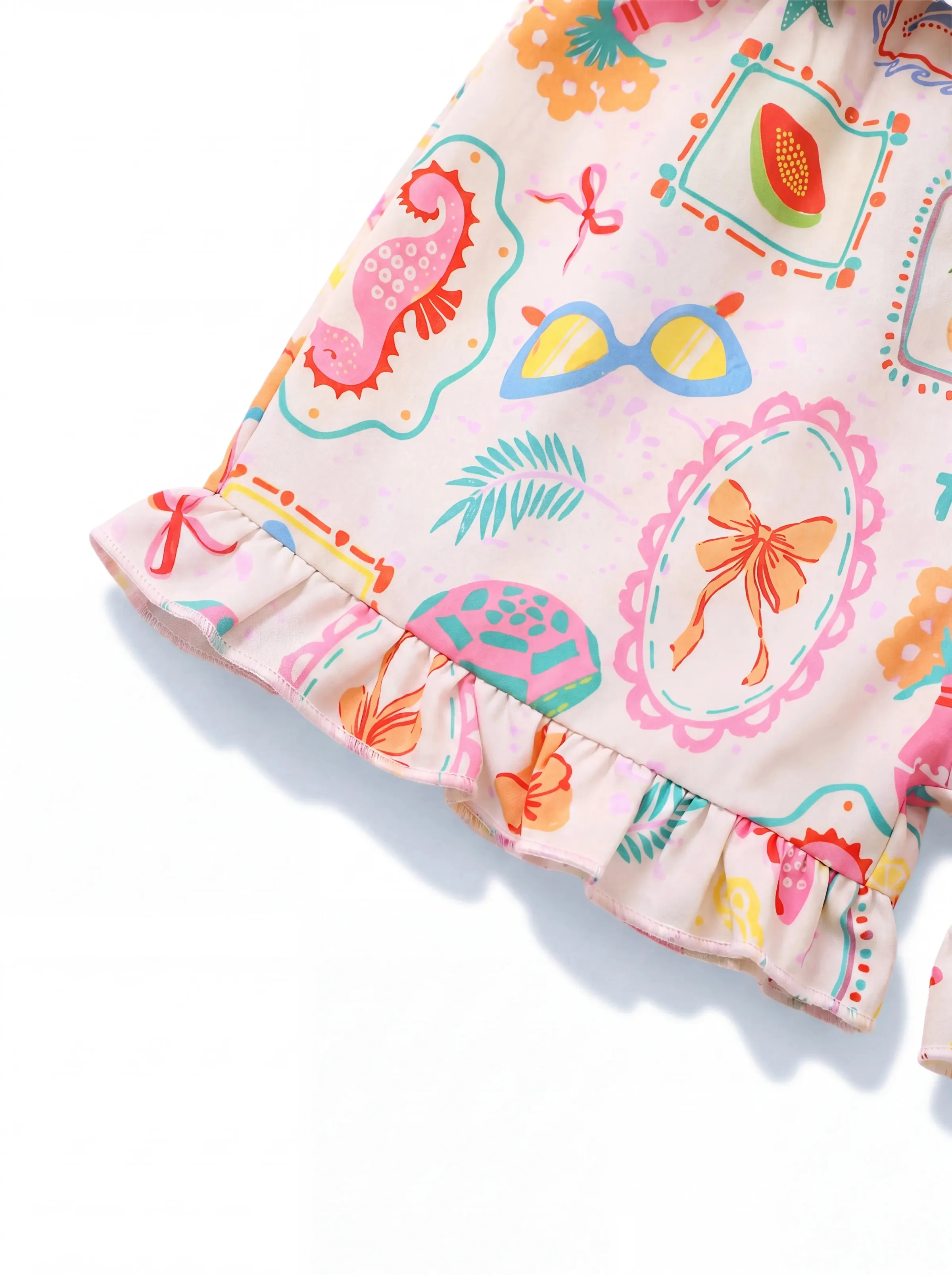 Ocean Vibes Toddler Girl Tropical Ruffle Top & Shorts Set Light Pink - Image 6
