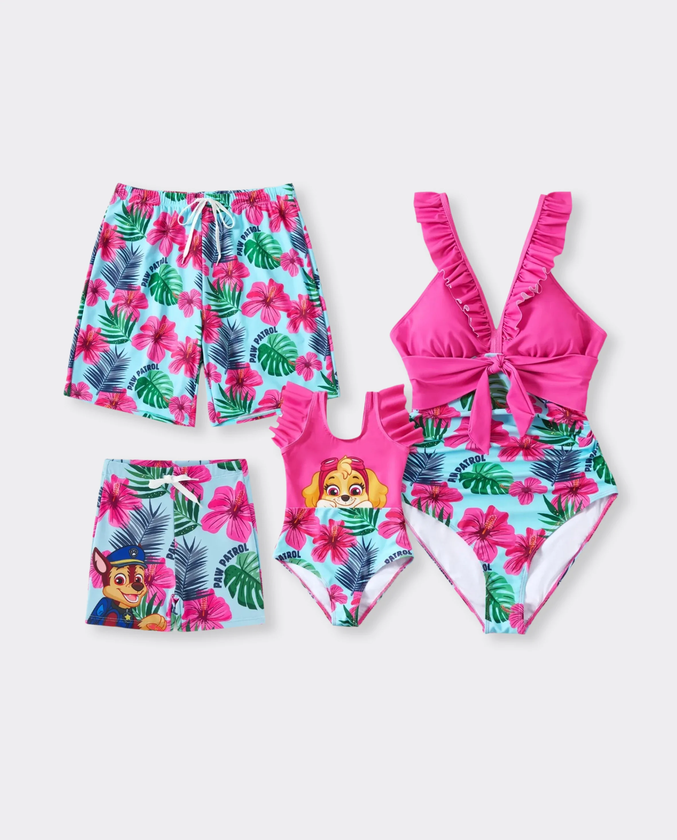 PAW Patrol Family Matching Chase Large Flower All-over Print Swimsuit Roseo