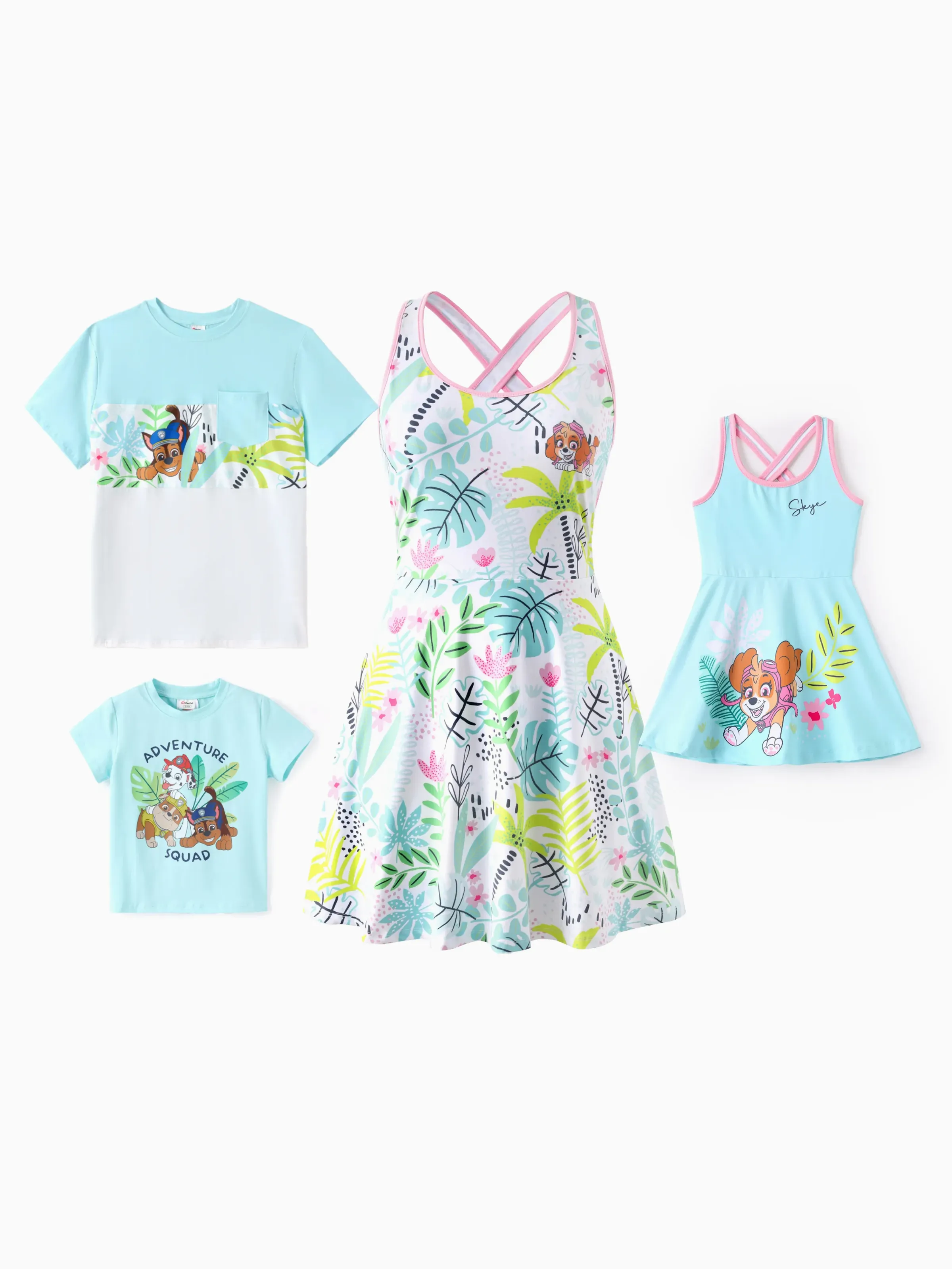 PAW Patrol Mommy & me Floral Dress with Built-in Shorts & Pockets/ Cotton Top Turquoise - Image 3