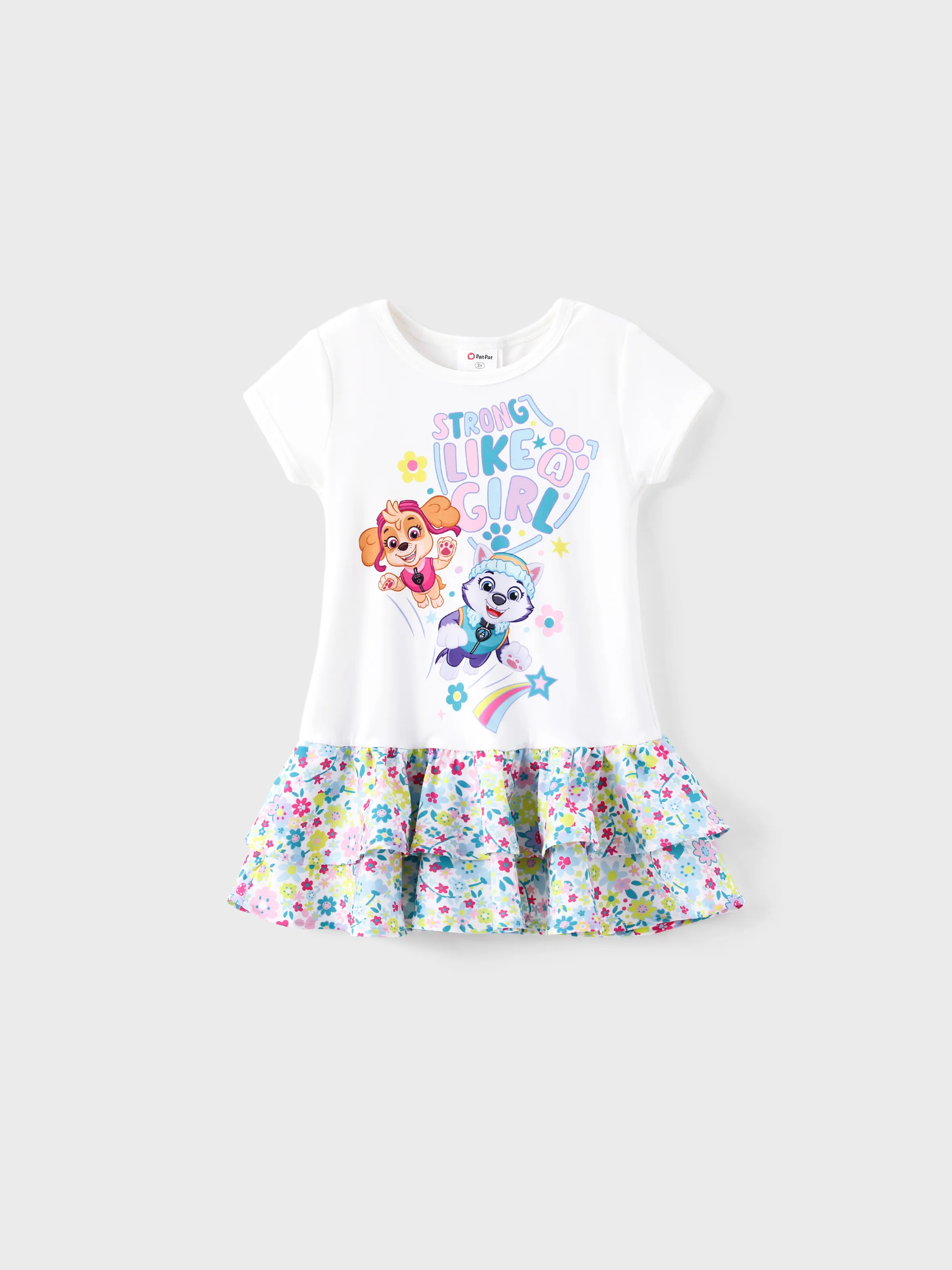 PAW Patrol Toddler Girl 1pc Skye Everest Floral Ruffle-hem Dress White