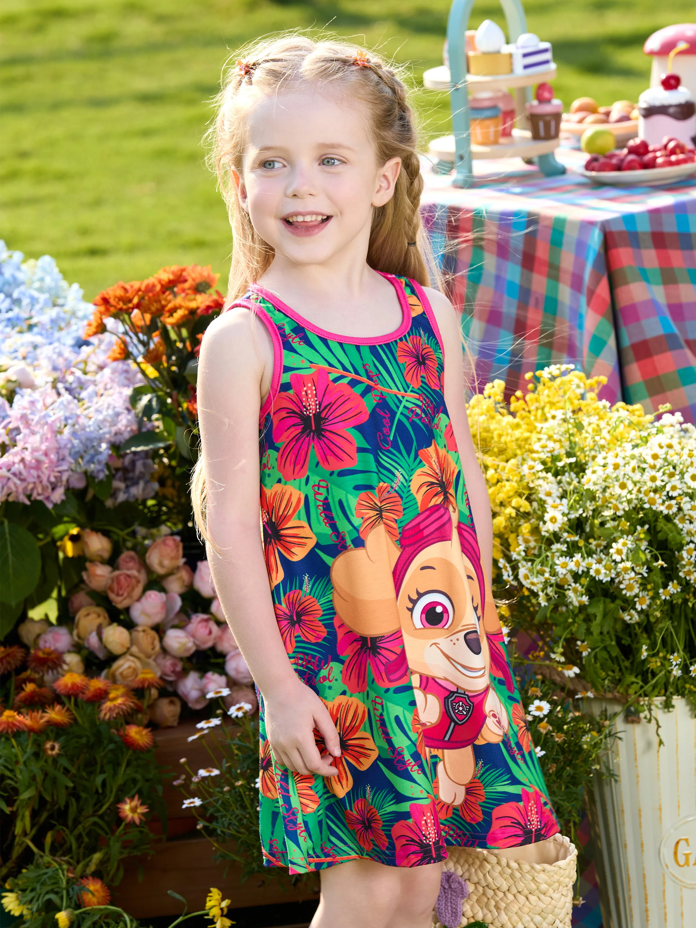 PAW Patrol Toddlers Girl 1pc Skye Tropical Plant Sleeveless Dresse Hot Pink - Image 2