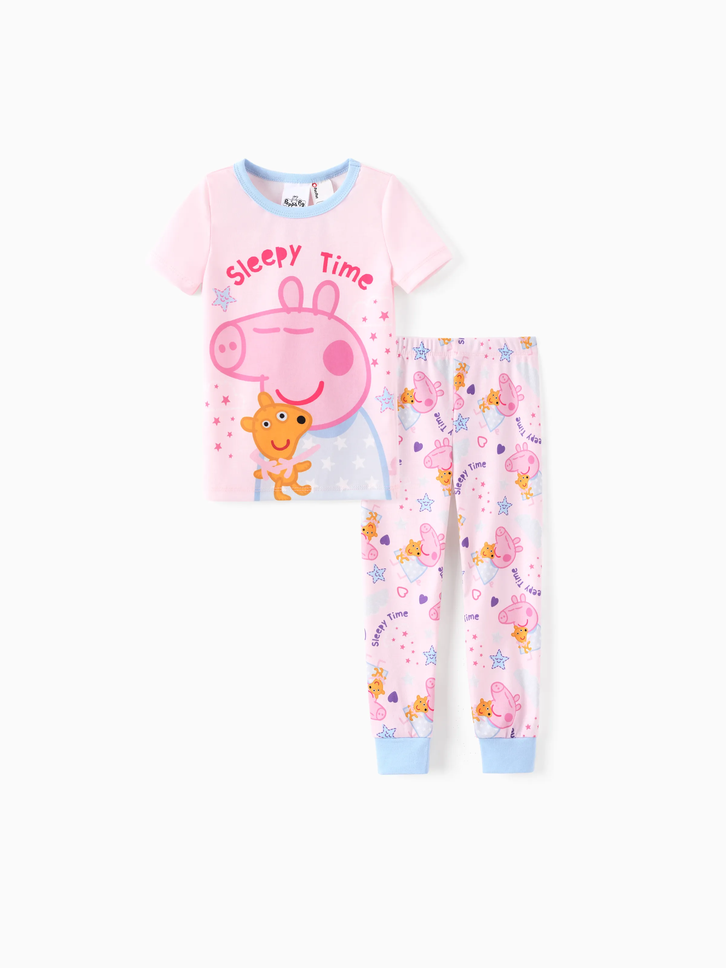 Peppa Pig Toddler Girl 2pcs Naia™ Sleepy Time Stars Print Short-sleeve Snug-Fitting Pajamas Set Pink