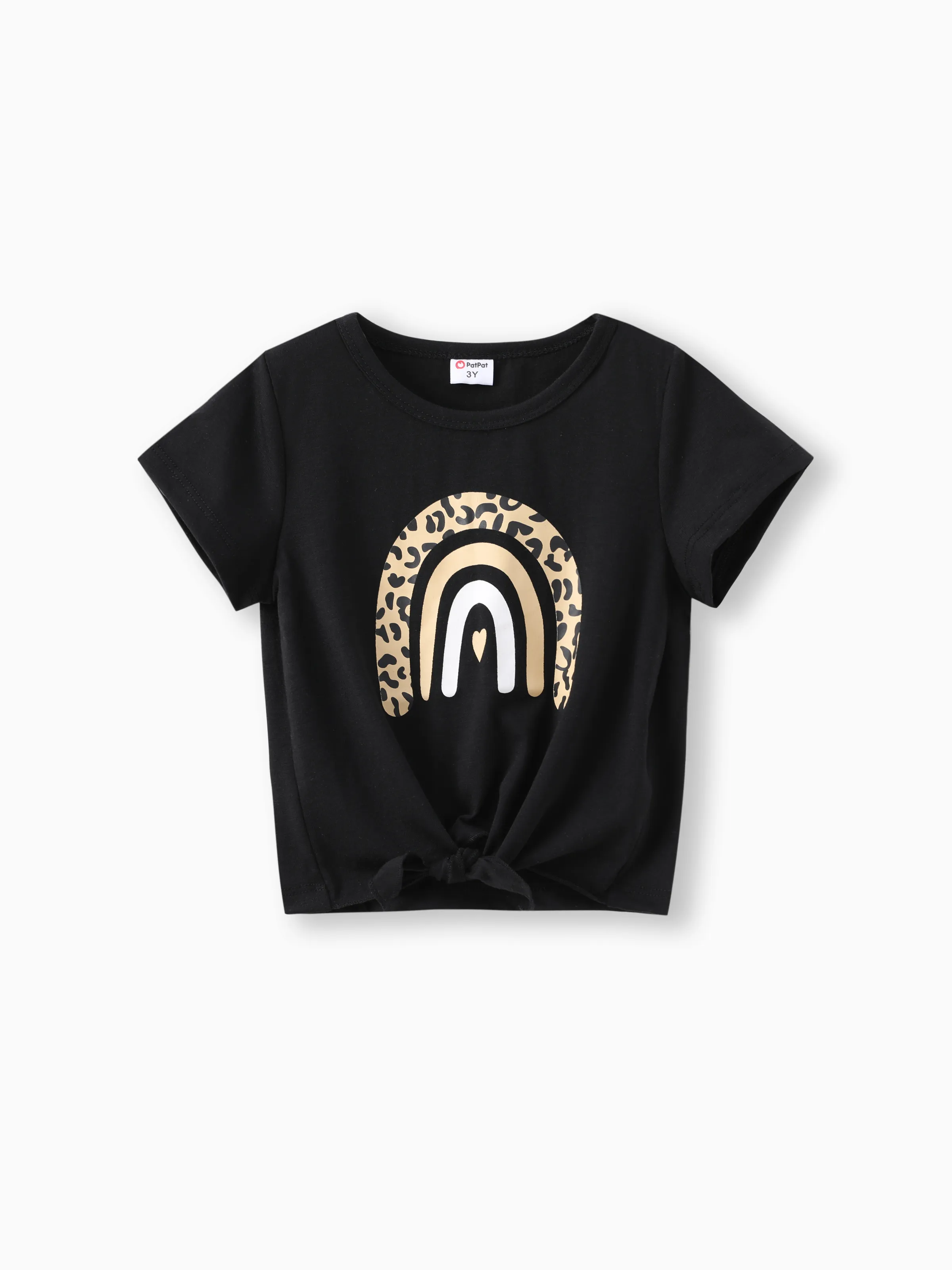 Toddler Girl Rainbow Print Tie Knot Short-sleeve Tee Black