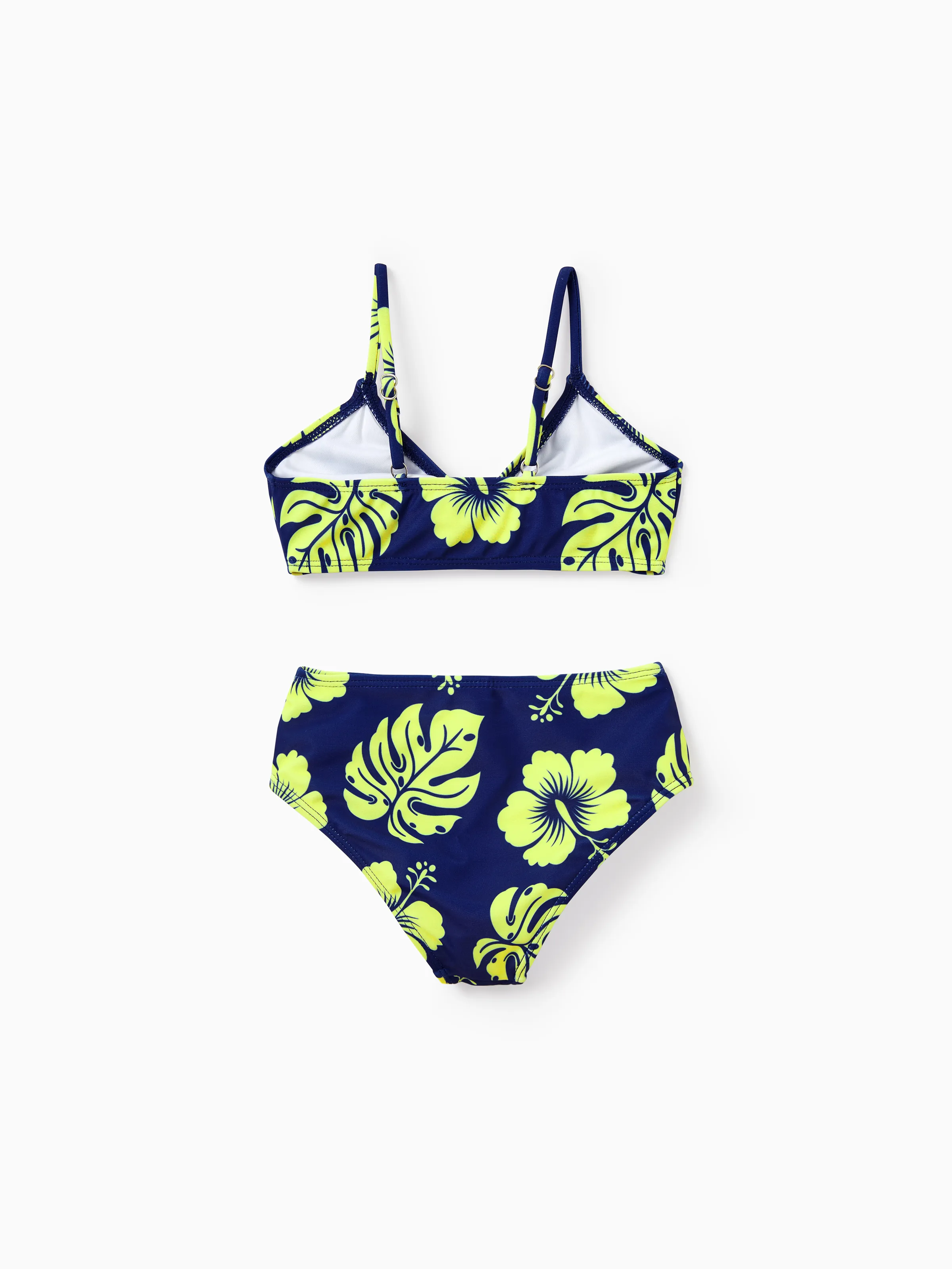 Toddler Girl Tropical Floral Swimsuits Halter Bikini Deep Blue - Image 4