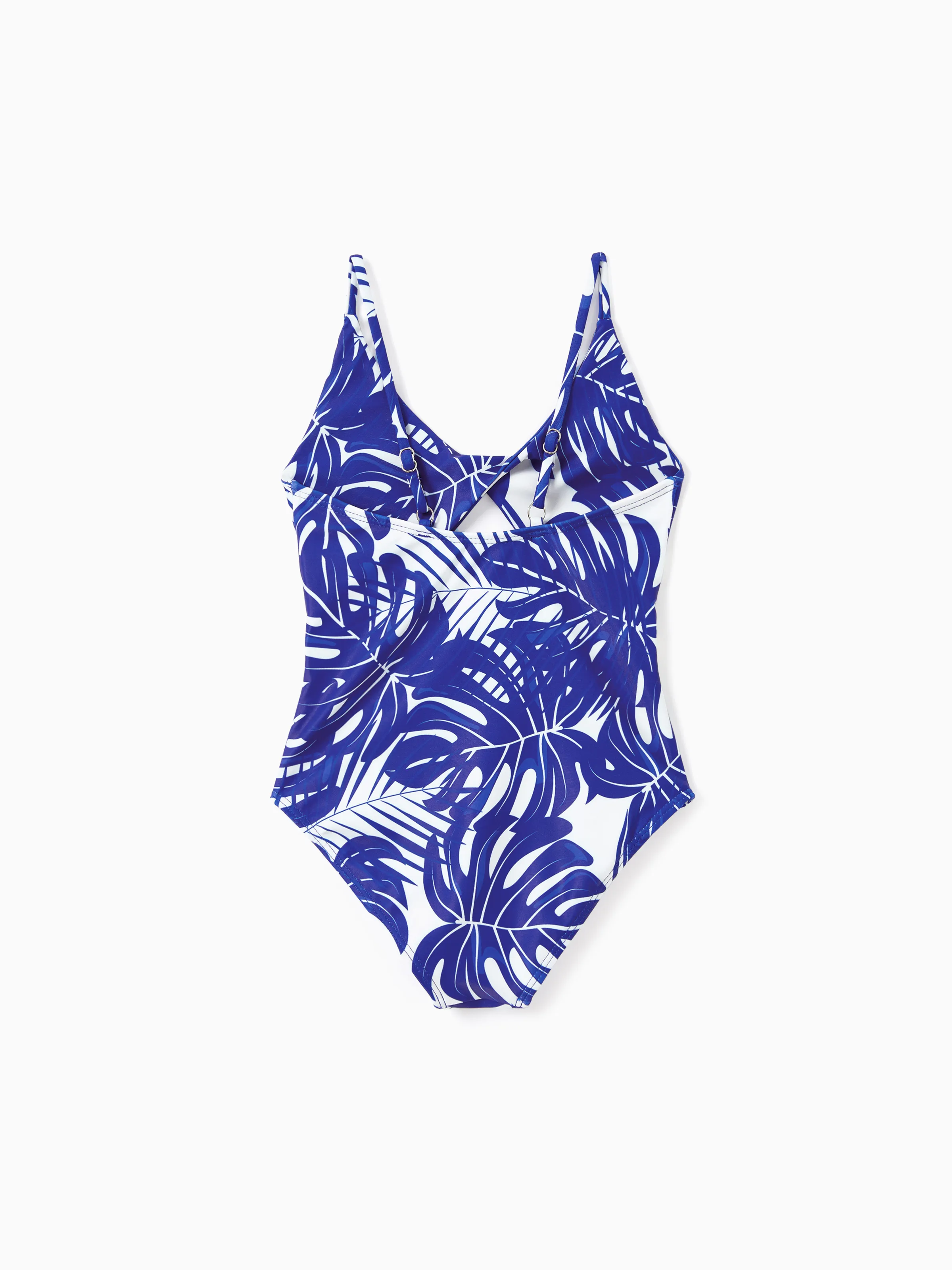Toddler Girl Tropical Leaf Print Hollow-out Crisscross Straps One-piece Swimsuit Blue - Image 3