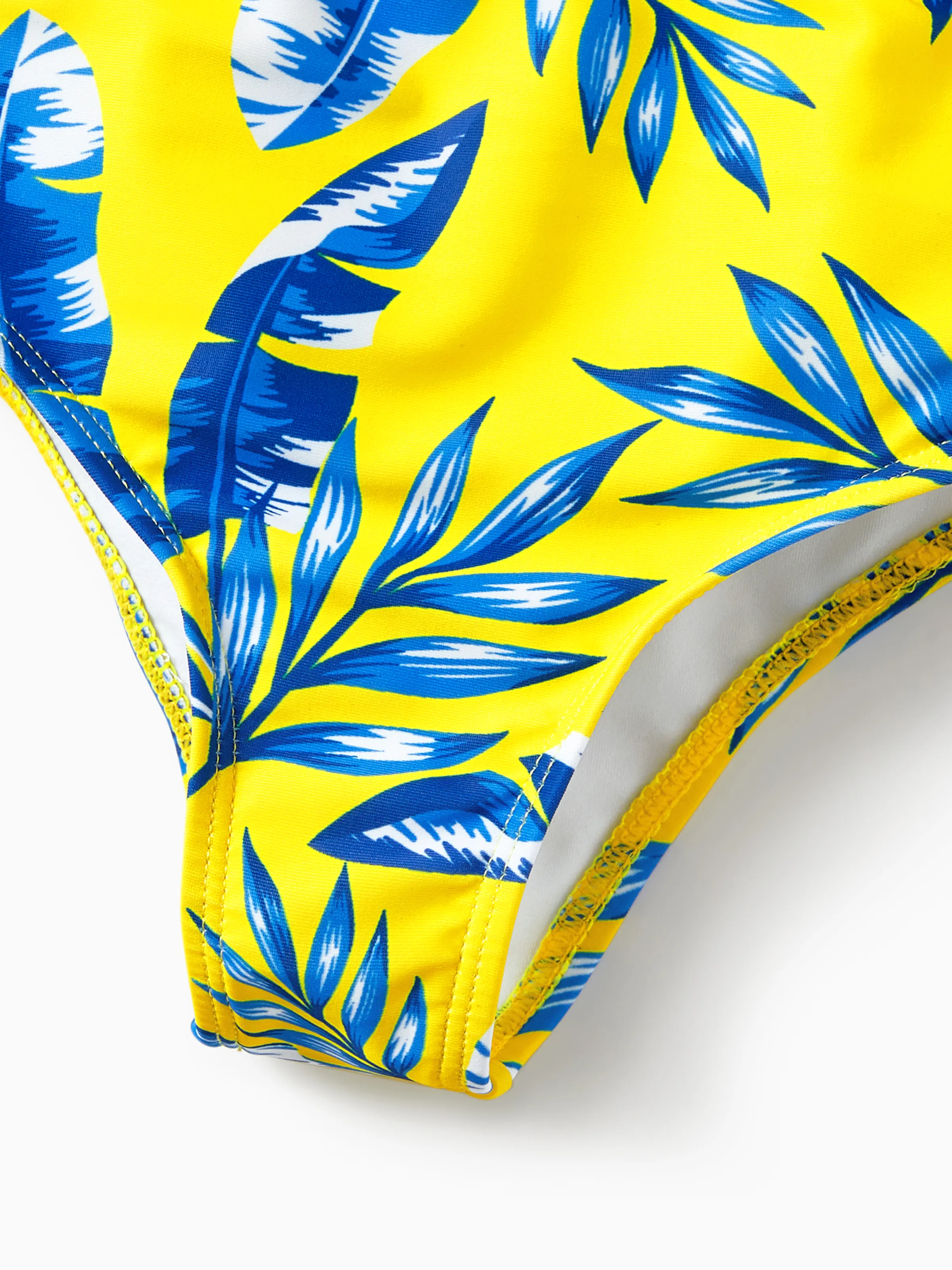 Toddler Girl Yellow Leaf Print Ruched Flutter Sleeve Bikini Yellow - Image 6
