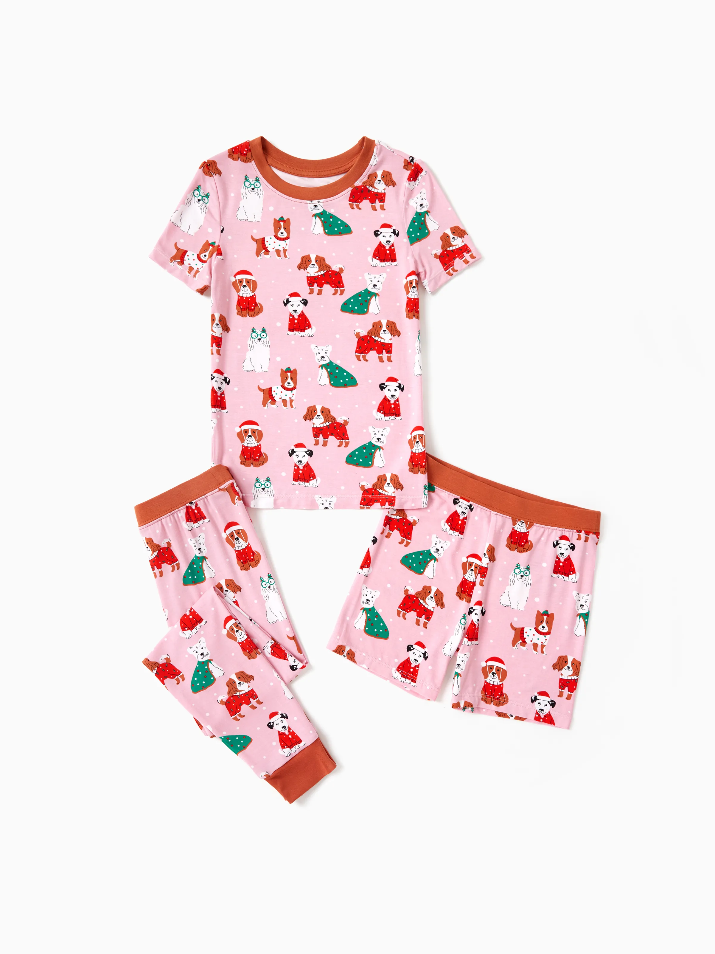 Toddler / Kids Christmas / Halloween Pajamas 3-Piece Bamboo Pajama Set 2-in-1 Look for 4 Seasons (Snug-Fitting) Light Pink