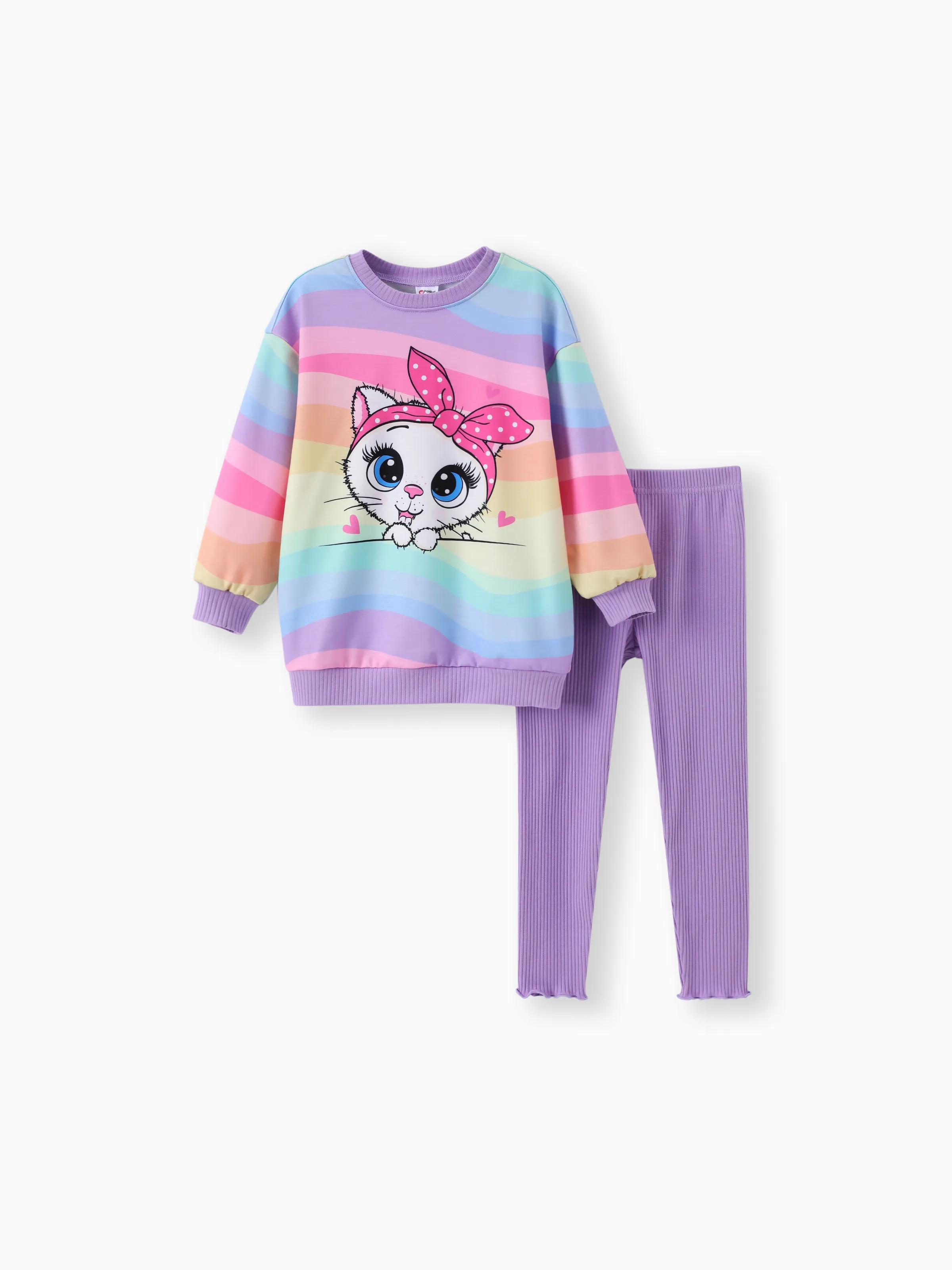 Toddler/Kid Girl 2pcs Childlike Cat Print Sweatshirt and Leggings Set Multicolor