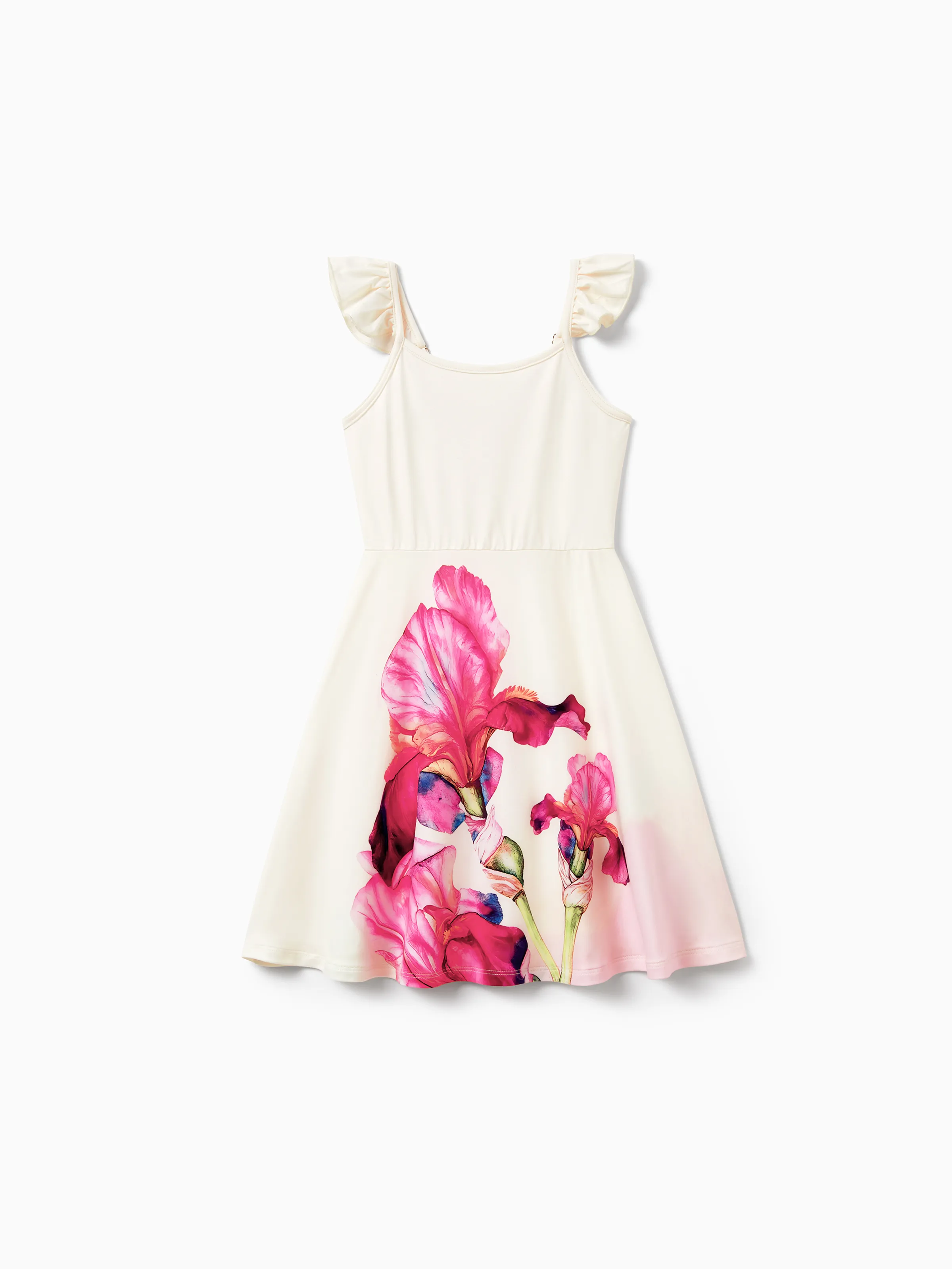 Toddler/Kid Girl Casual Floral Print Halter Dress Summer Set for Vacation Apricot - Image 3
