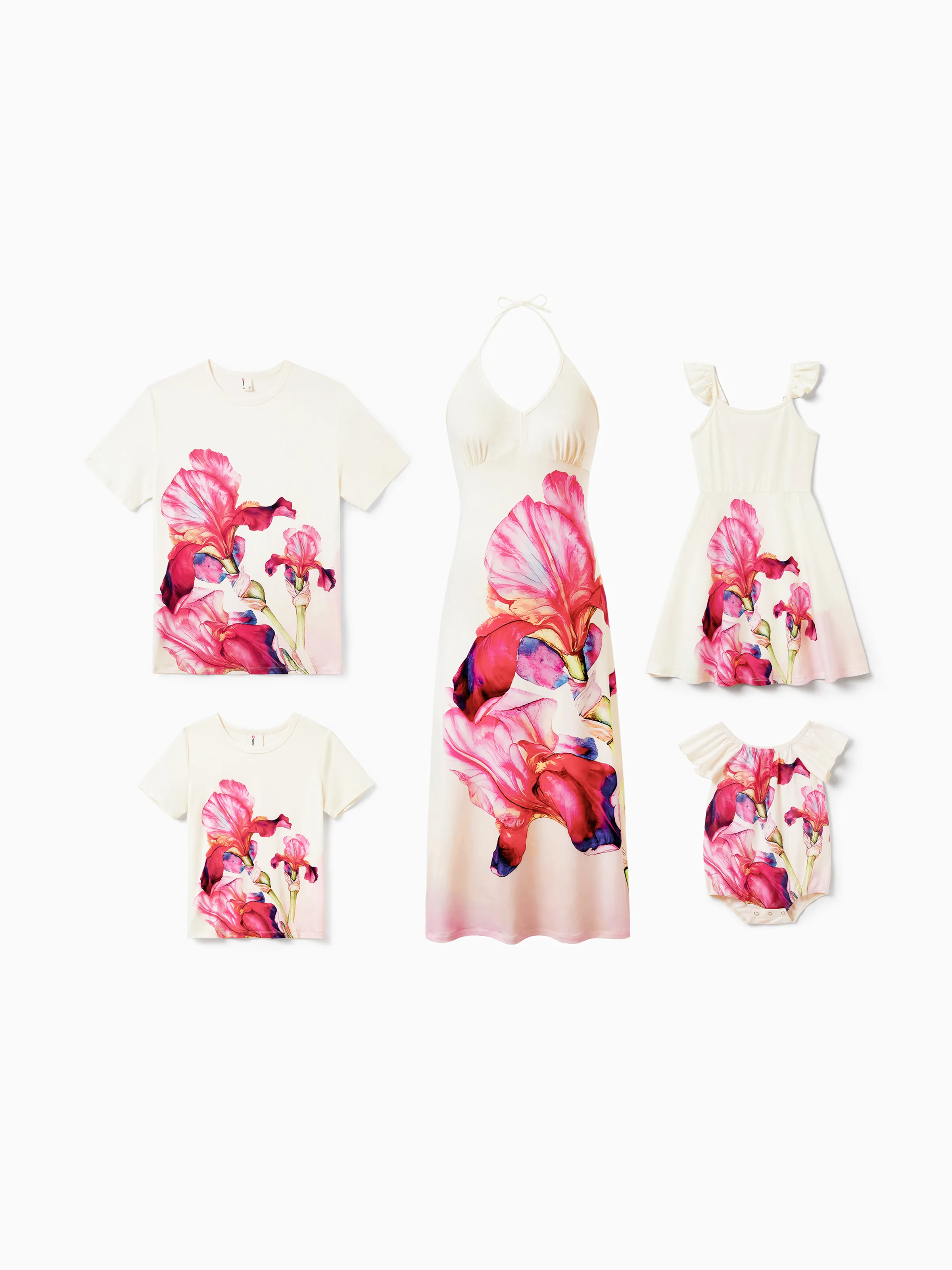 Toddler/Kid Girl Casual Floral Print Halter Dress Summer Set for Vacation Apricot - Image 5