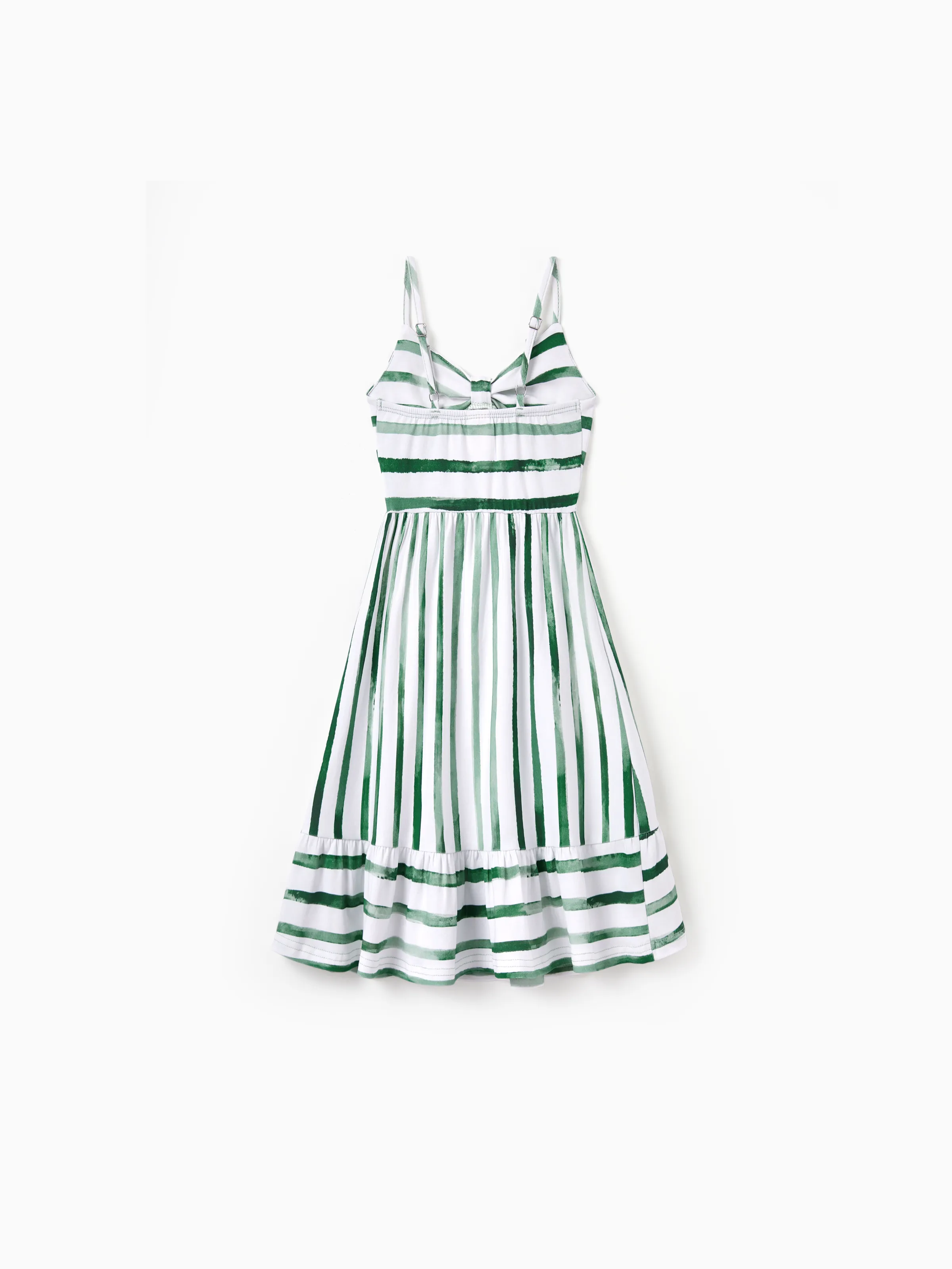 Toddler/Kid Girl Cotton Green Striped Dress, Perfect for Summer Family Outings & Photos Green - Image 5