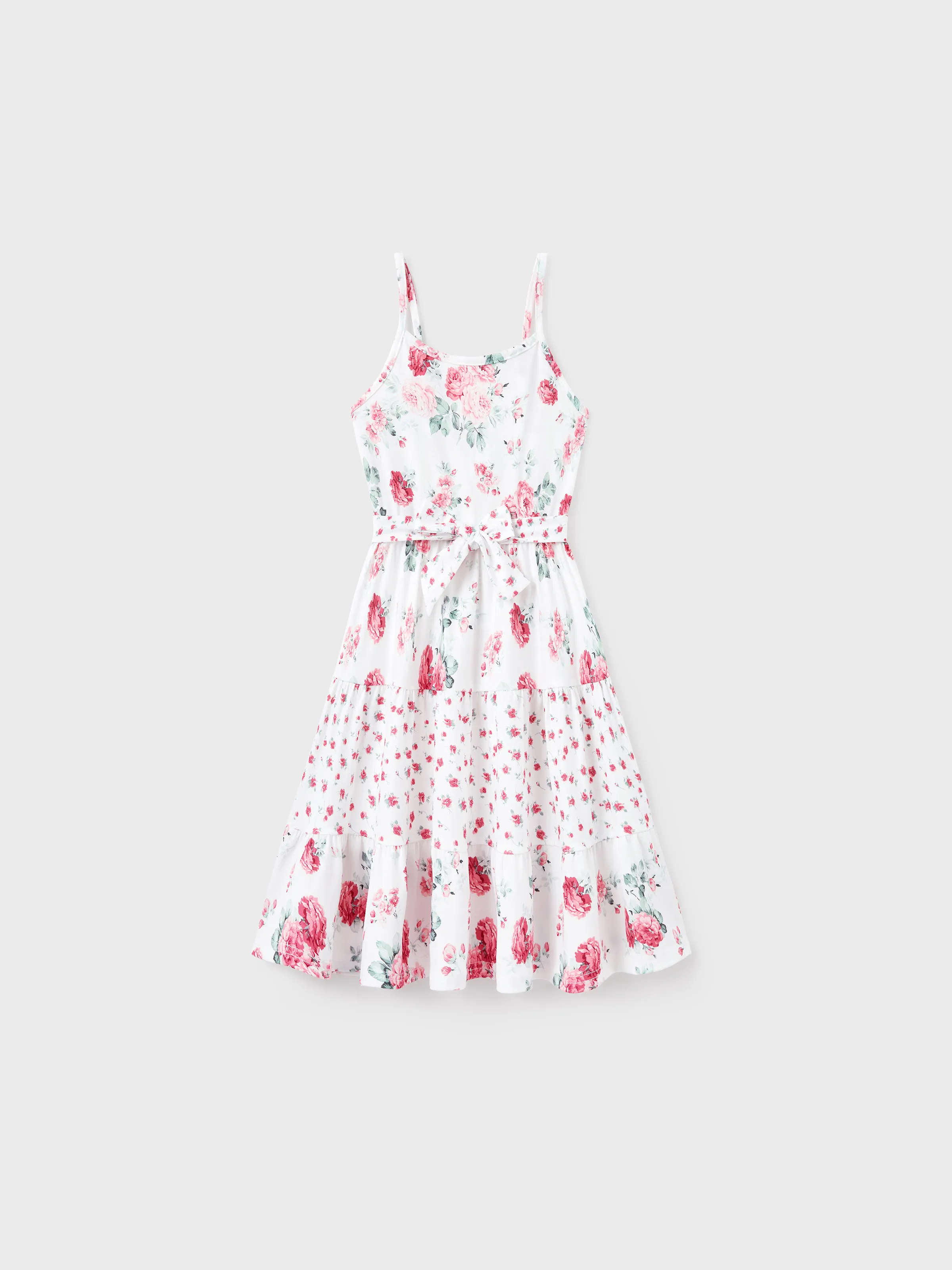 Toddler/Kid Girl Flower Print Hollow out Knot Dress Pink
