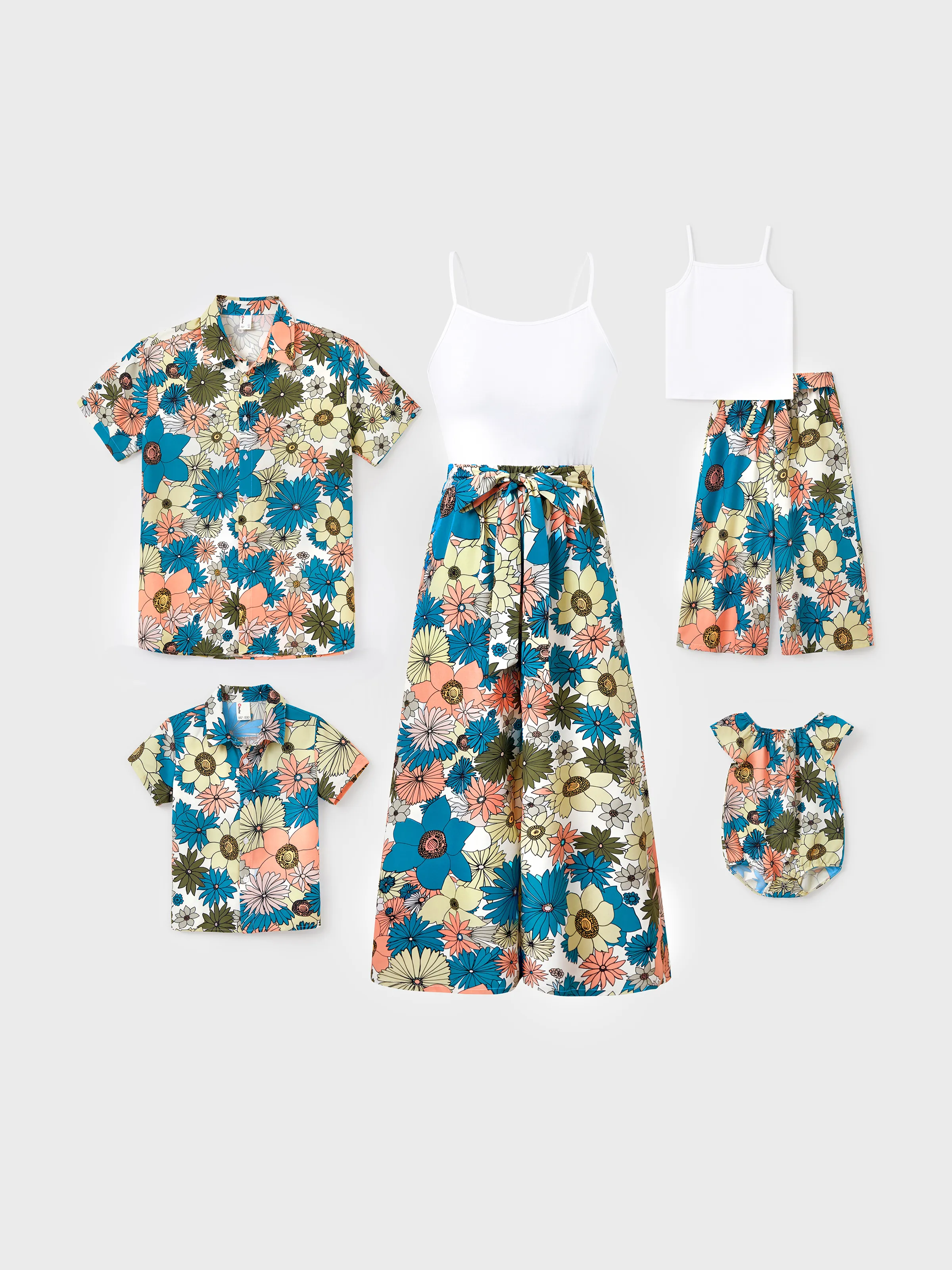 Toddler/Kid Girl Set Short-sleeve Collar Shirt and Flower Wide-leg Pants Set for Summer Vacation Multi-color - Image 2
