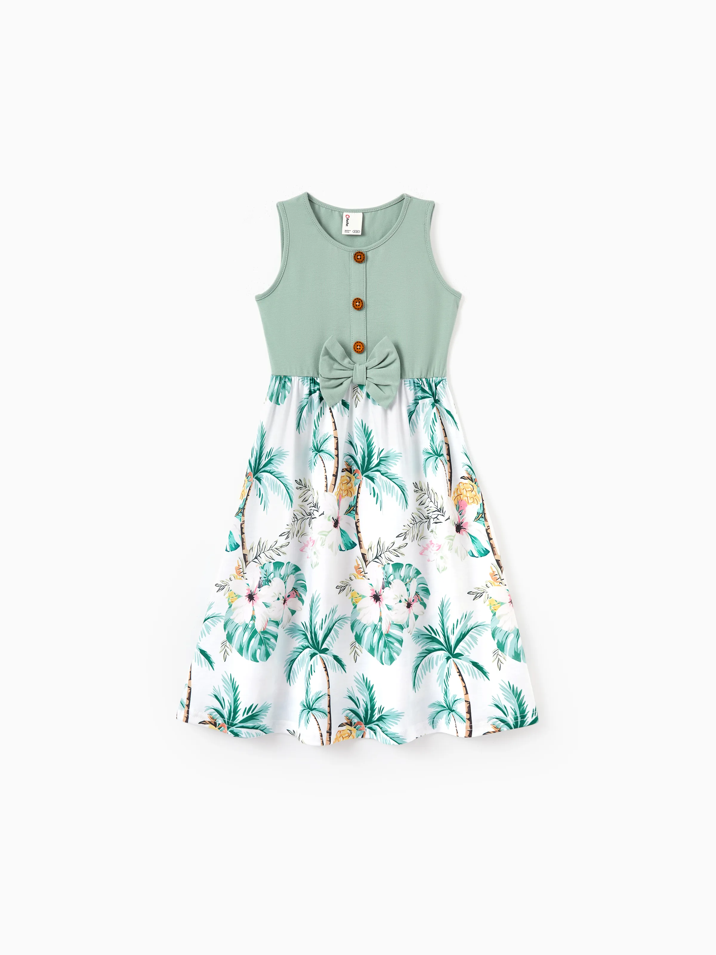 Toddler/Kid Girl Tropical Print Tank Bowknot Dress Green - Image 2