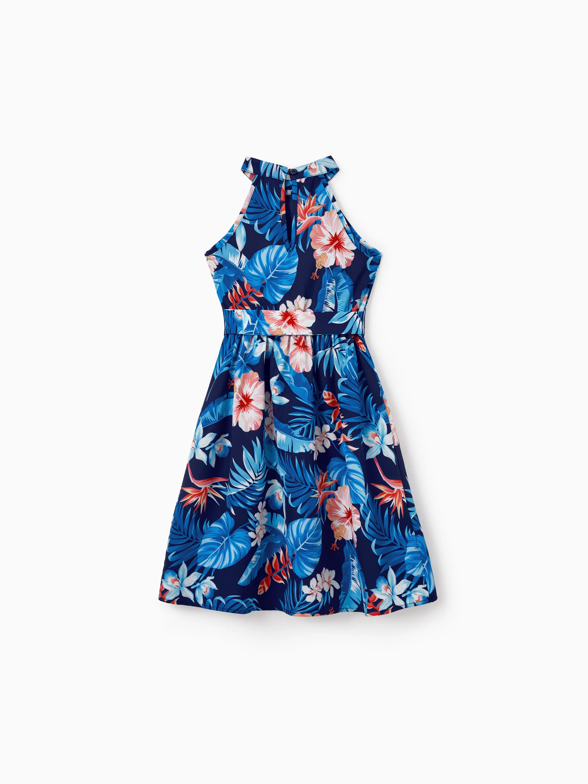 Toddler/Kid Girl Vacation Tropical Floral Print Halter Dresses, Perfect for Summer Holidays & Family Photos Deep Blue - Image 3