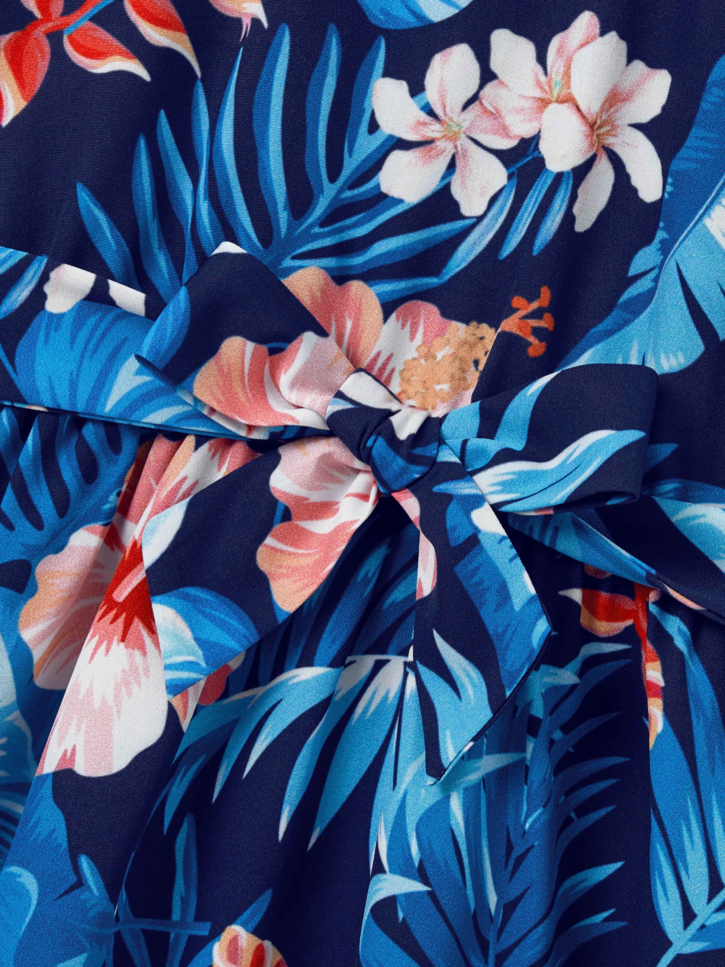 Toddler/Kid Girl Vacation Tropical Floral Print Halter Dresses, Perfect for Summer Holidays & Family Photos Deep Blue - Image 6