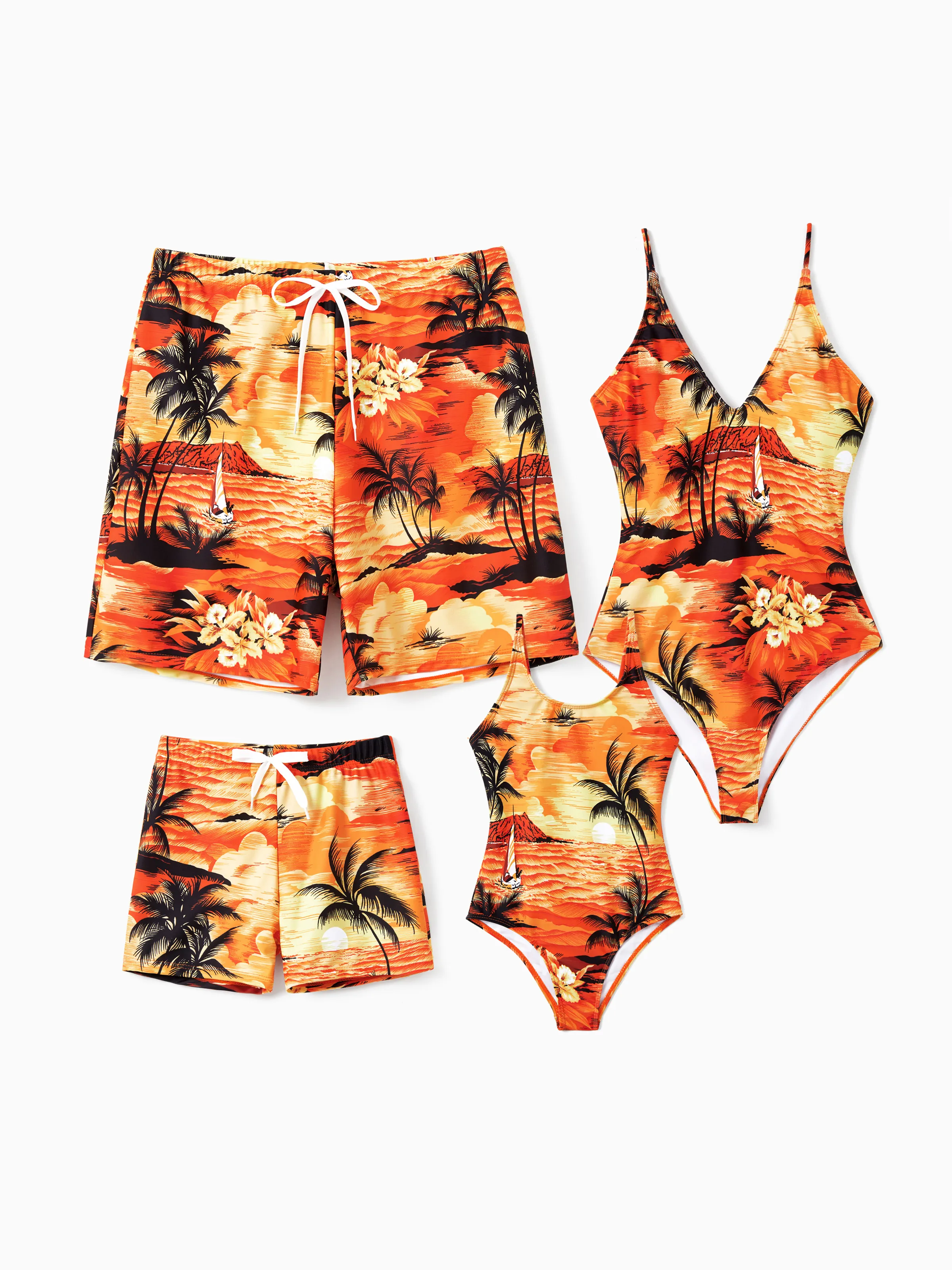 Daddy & Son Tropical Hawaiian Swimsuits Swimwear Orange - Image 2