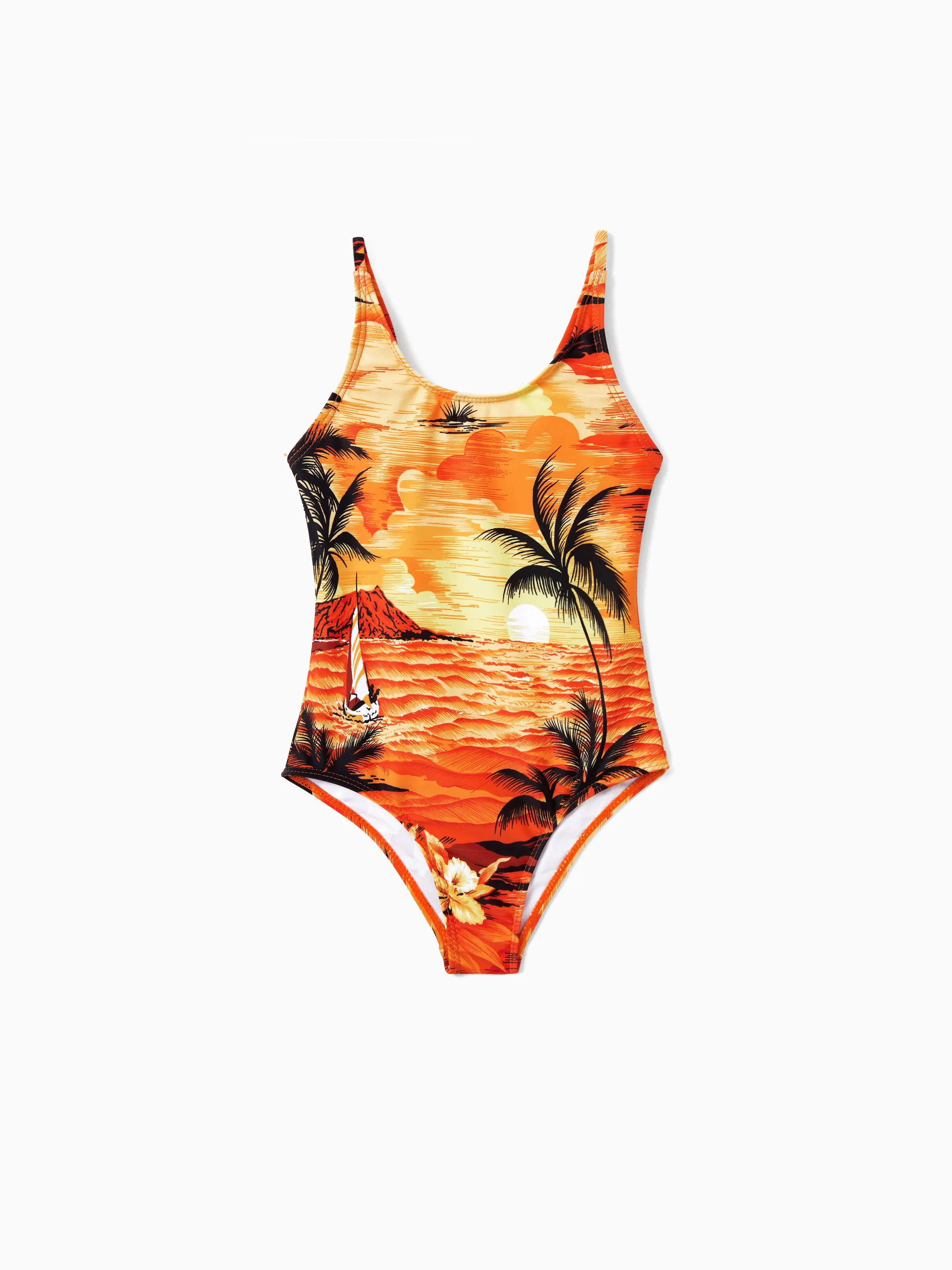 Tropical Hawaiian Swimsuits for Family Matching Swimwear Orange - Image 8